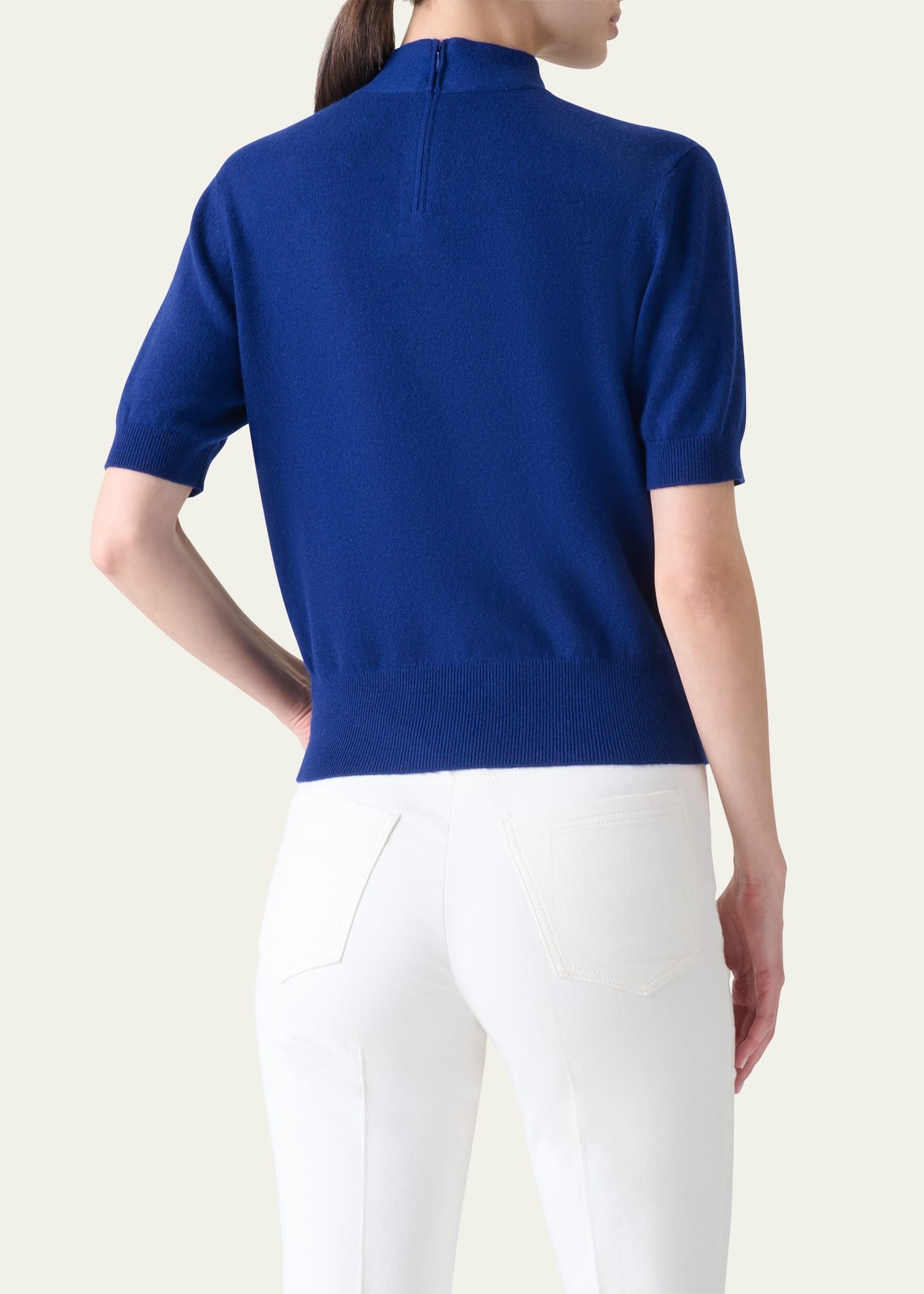 Neck-Tie Cashmere Short-Sleeve Sweater - 3