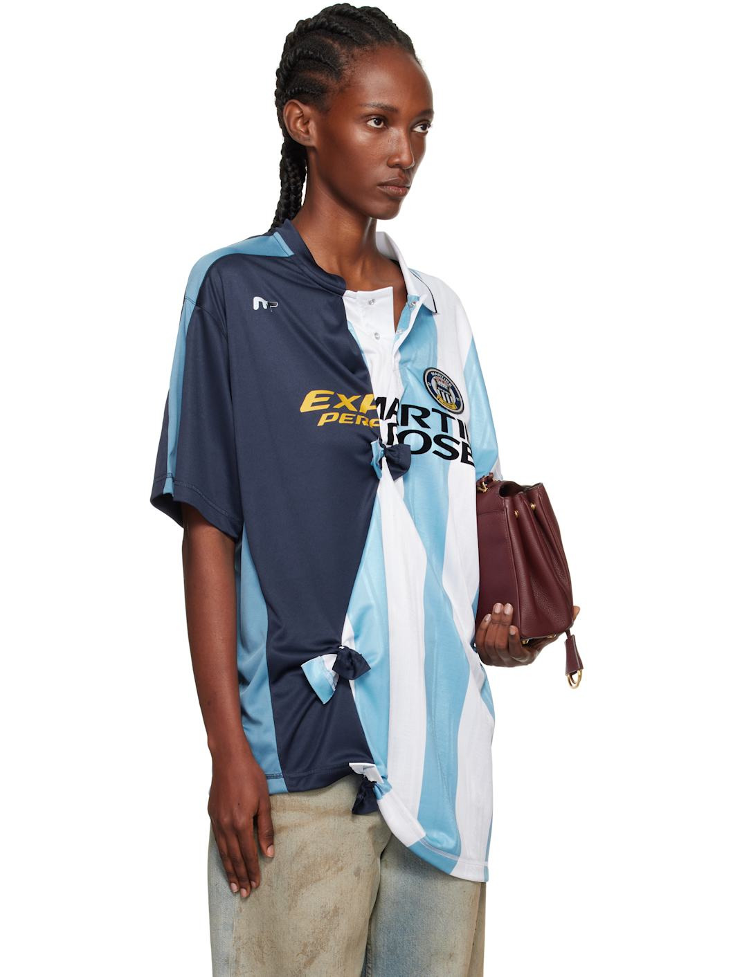 Blue & White Collage Football Top - 2
