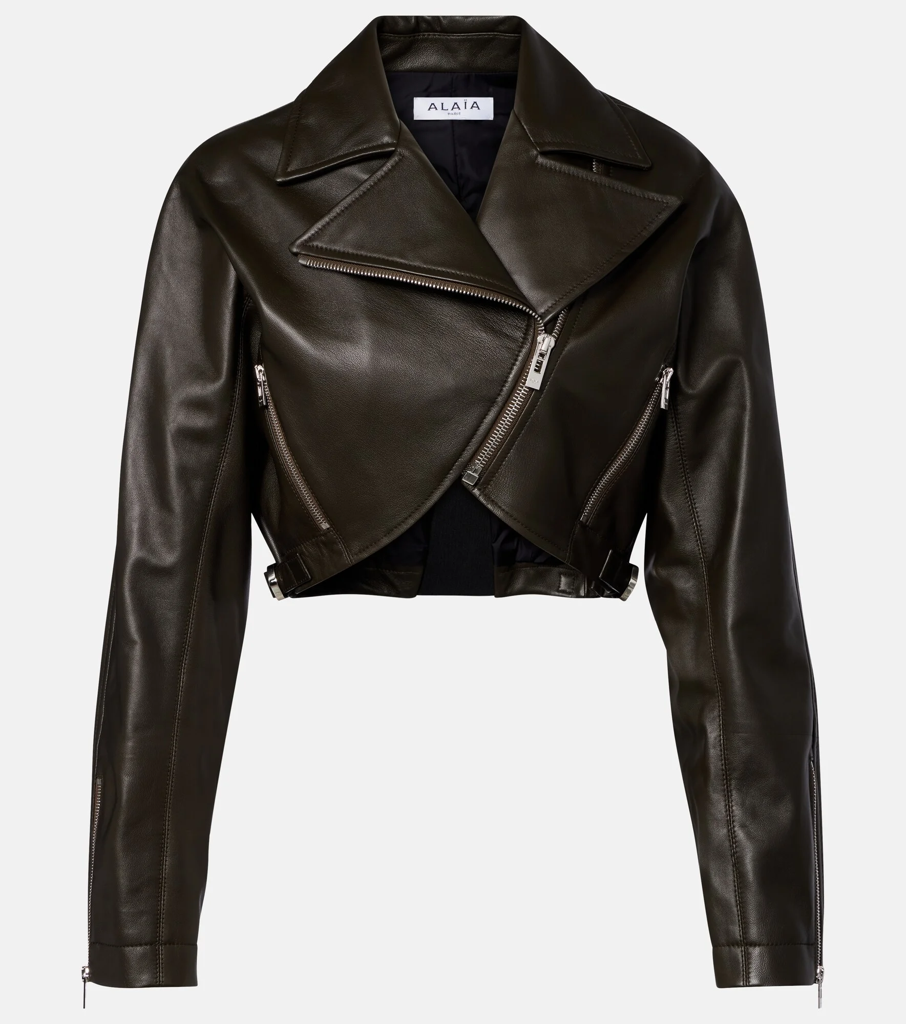 Cropped leather biker jacket - 1