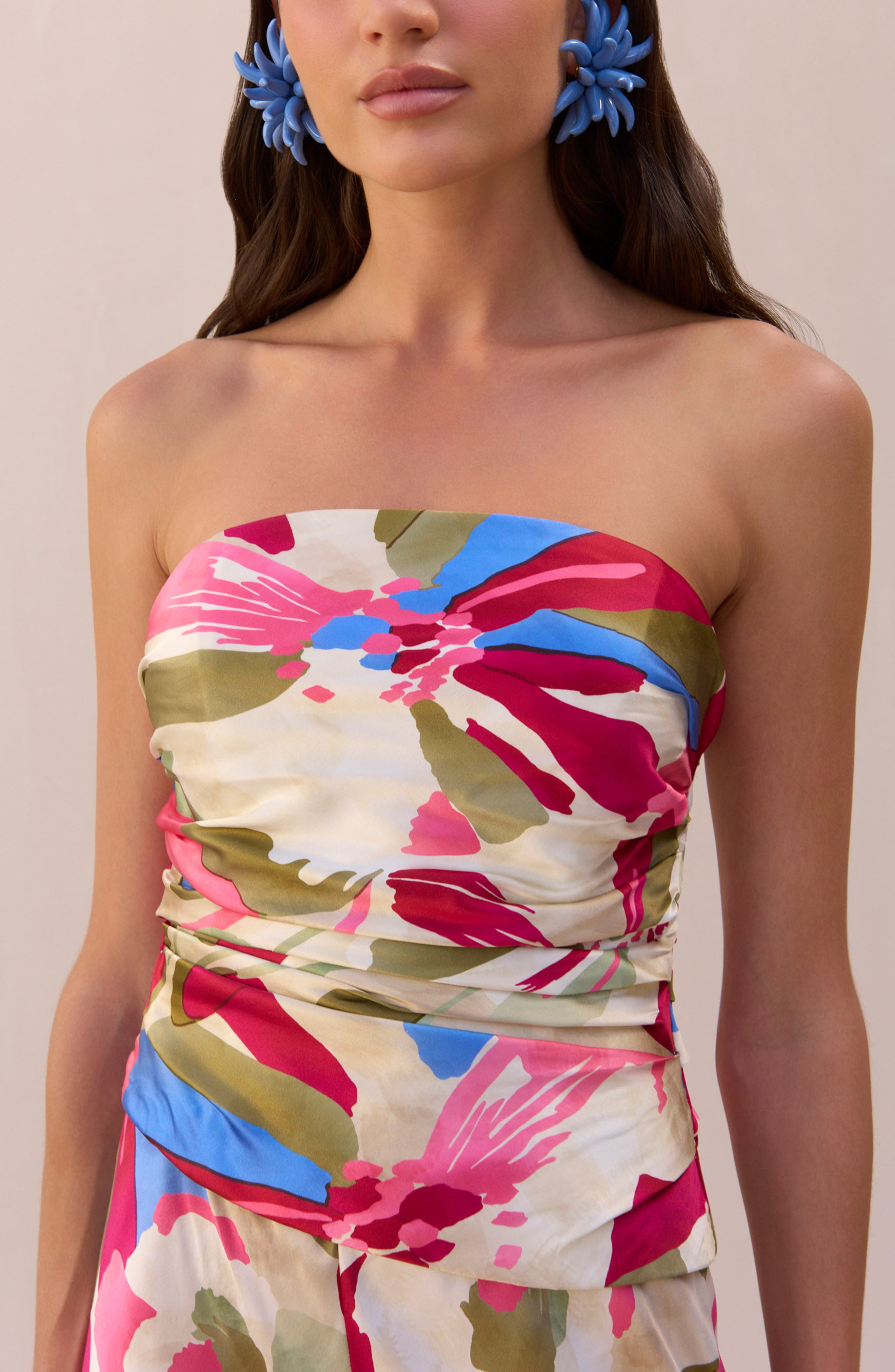 Cult Gaia Krisha Print Strapless Stretch Silk Jumpsuit in Floral Rosette at Nordstrom - 4