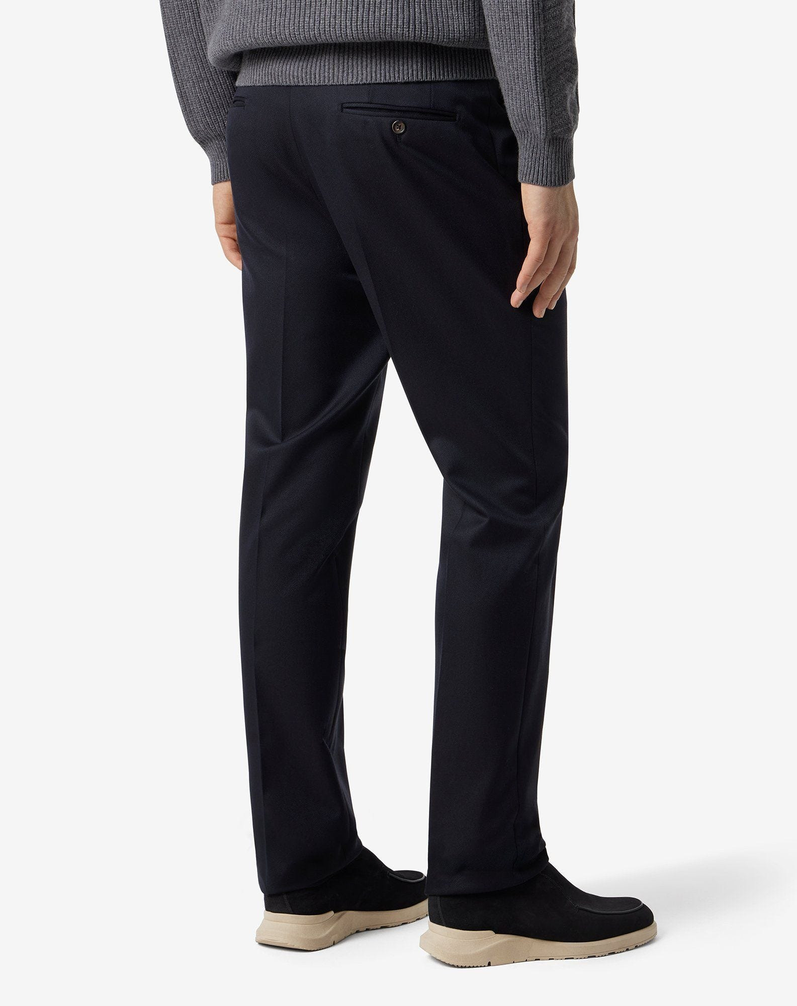 Navy blue wool and stretch cotton trousers - 4
