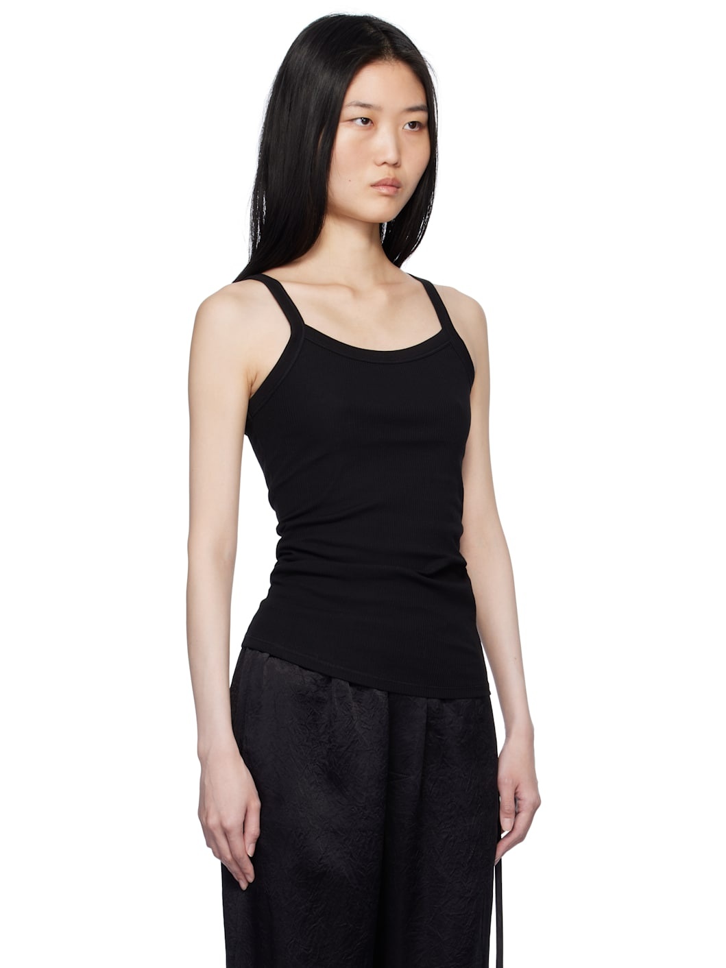 Black Fine Rib Tank Top - 2