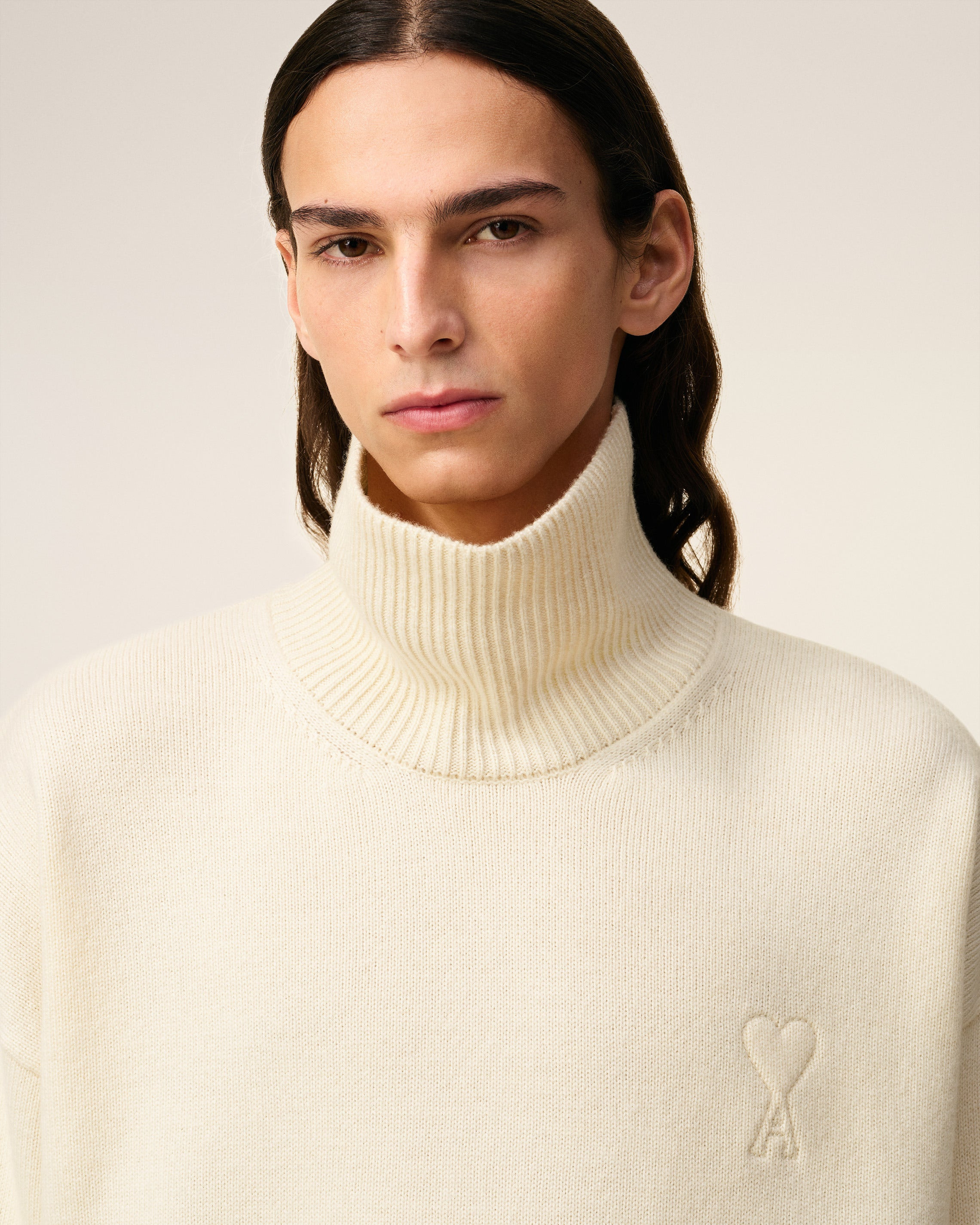 WHITE WOOL AMI DE COEUR FUNNEL NECK SWEATER - 5