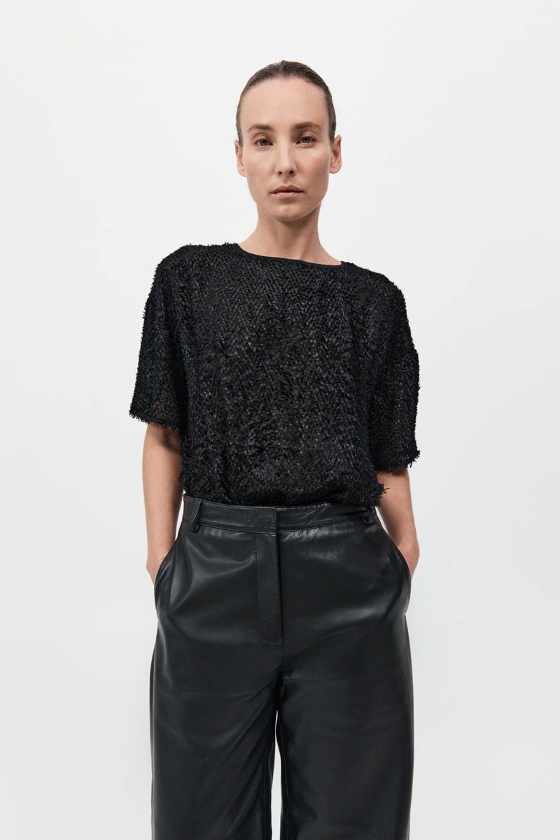 Feathered Silk Tee - Black - 2