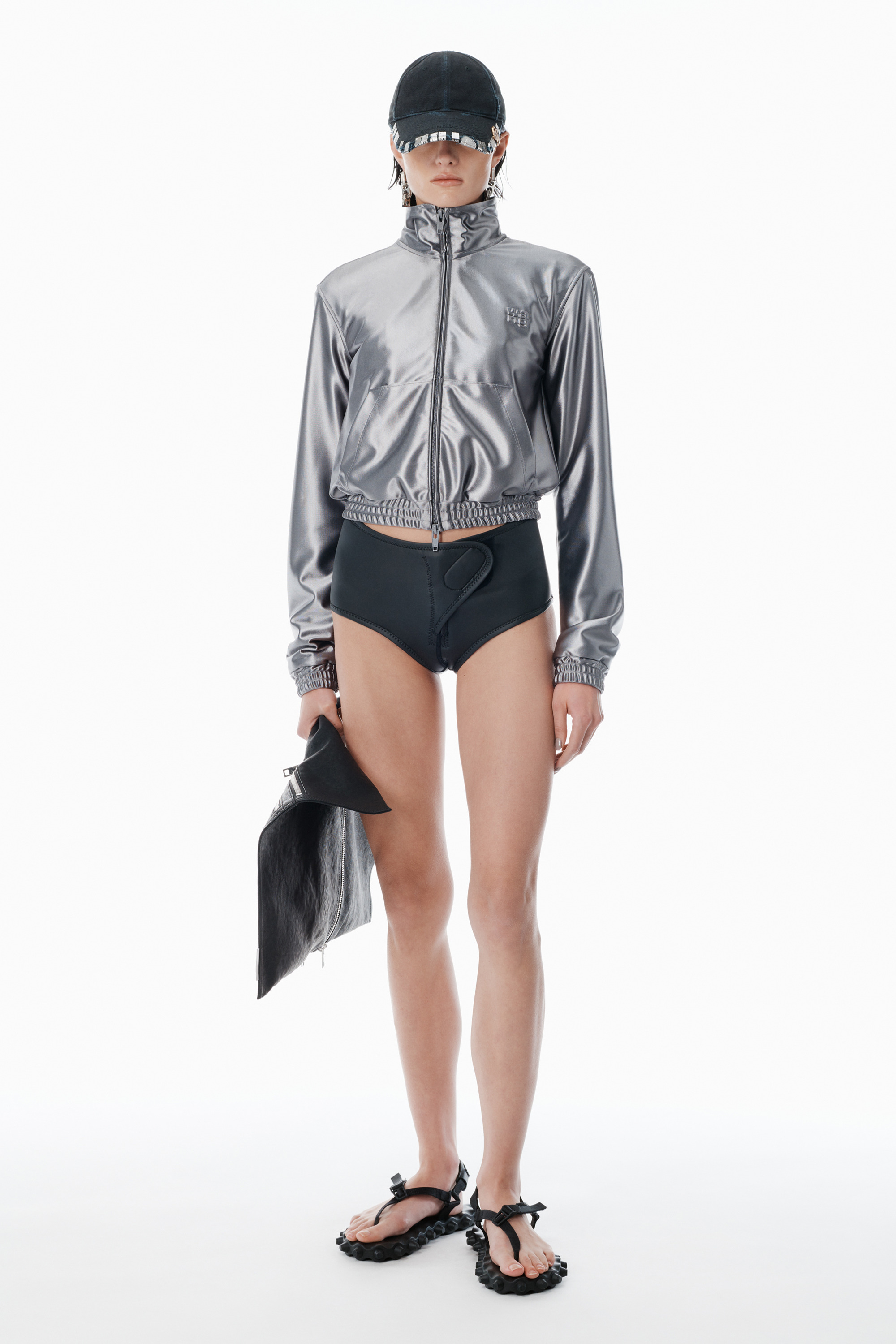 grey shrunken zip-up jacket - 2