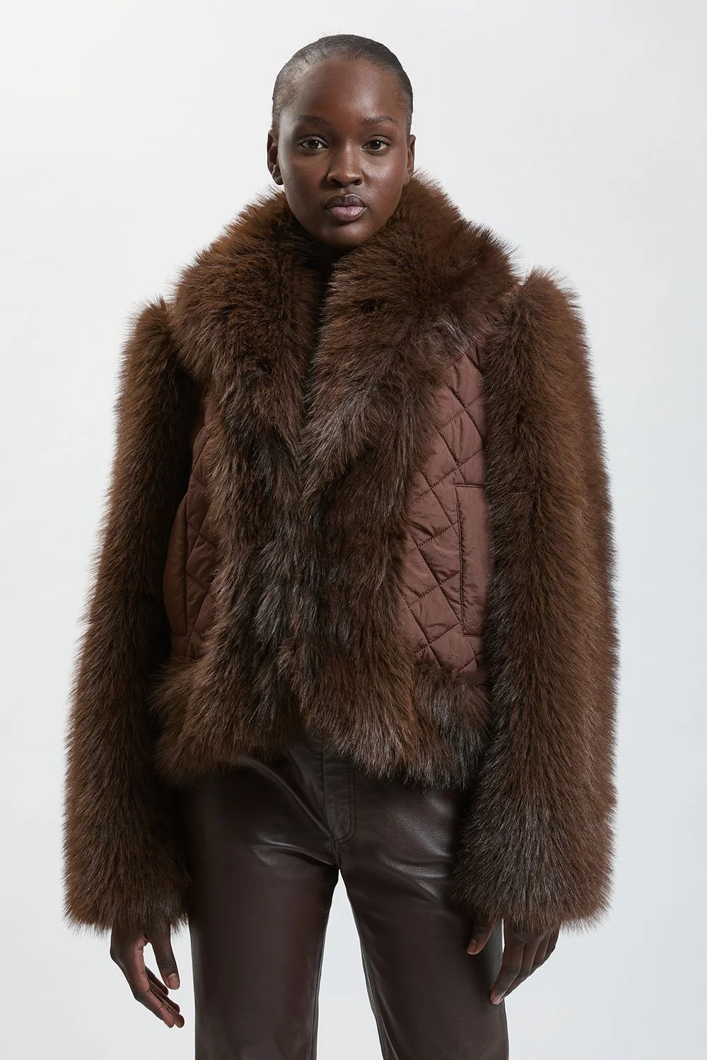 Faux Fur & Quilted Padded Mix Short Coat - 1