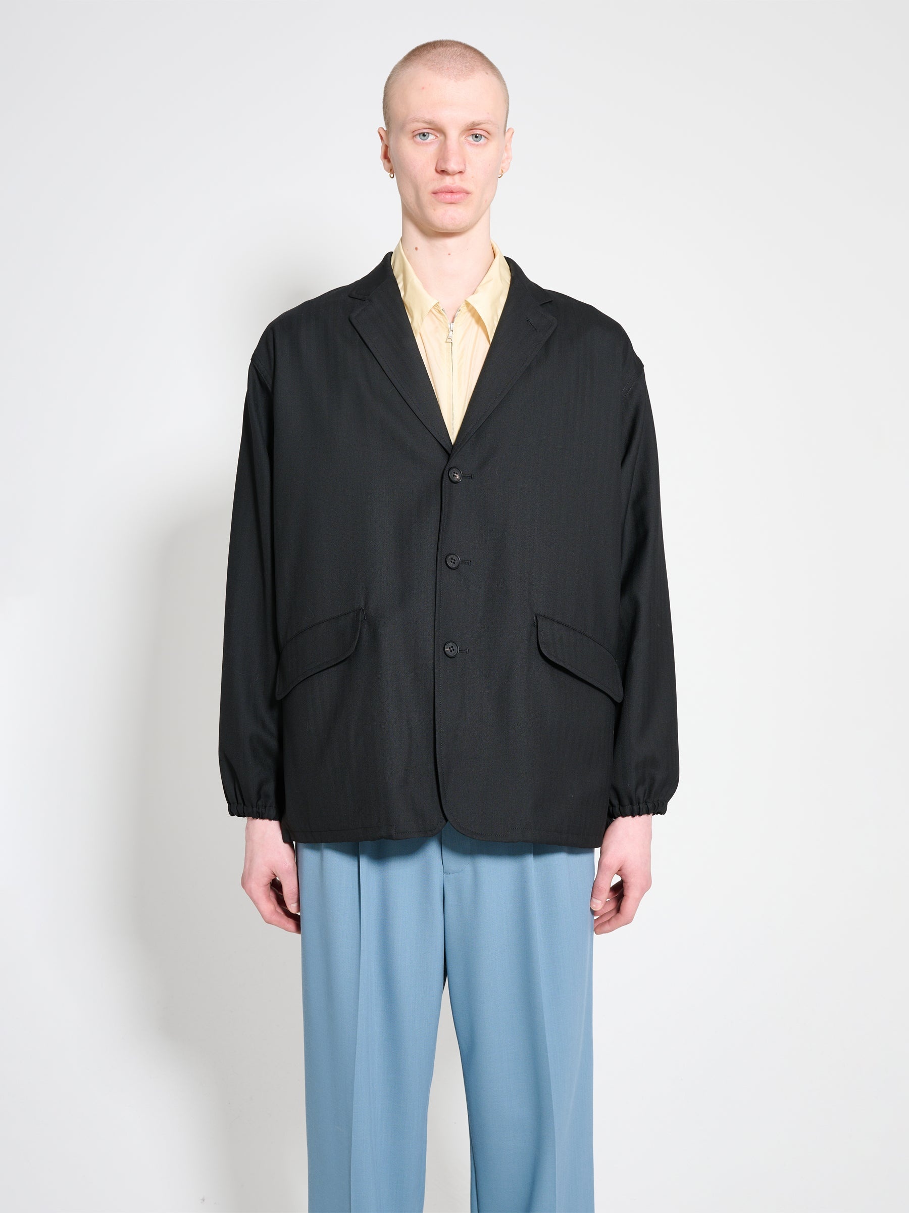 COMME DES GARÇONS HOMME WOOL HERRINGBONE JACKET BLACK - 2