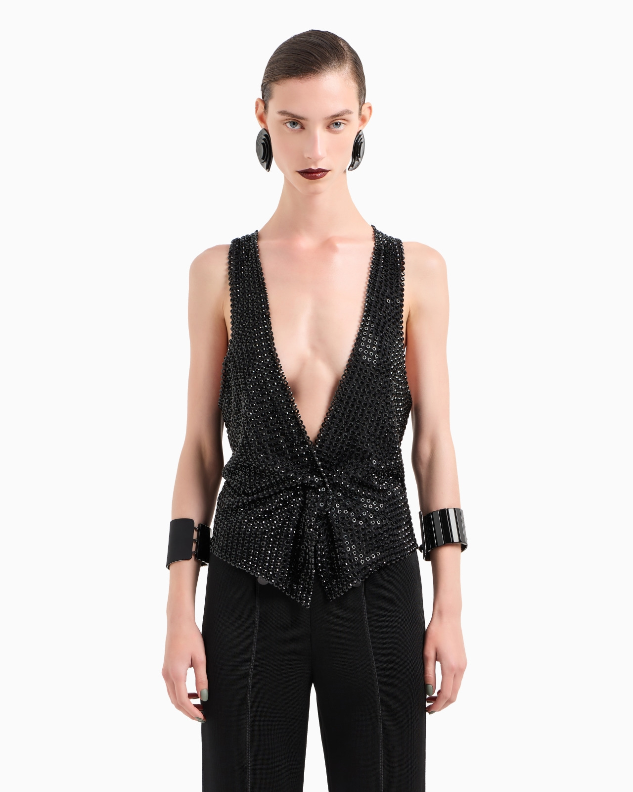 SILK SATIN GILET WITH ALL-OVER EMBROIDERY - 4