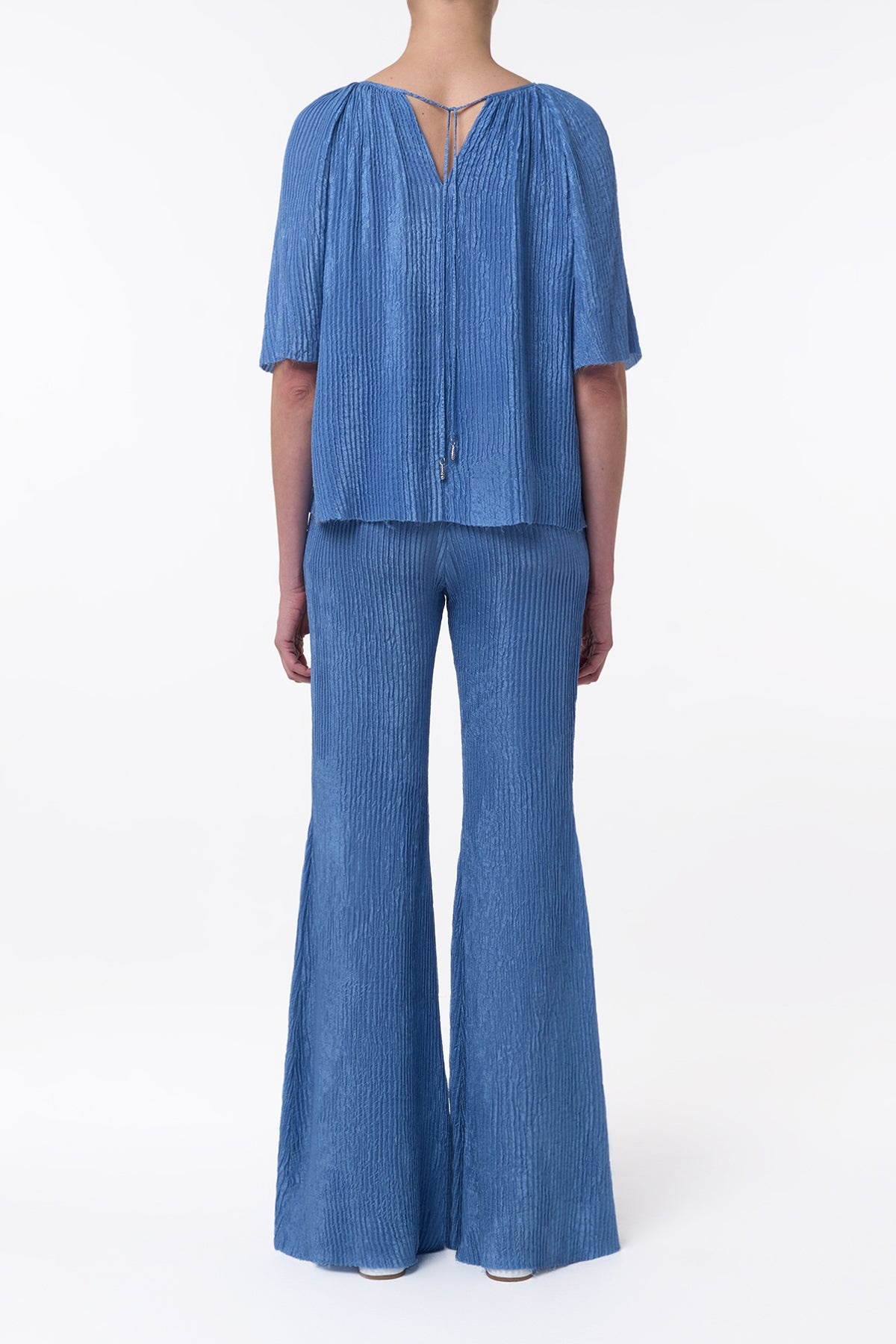 Claude Flare Pant in Sky Plisse Silk - 4