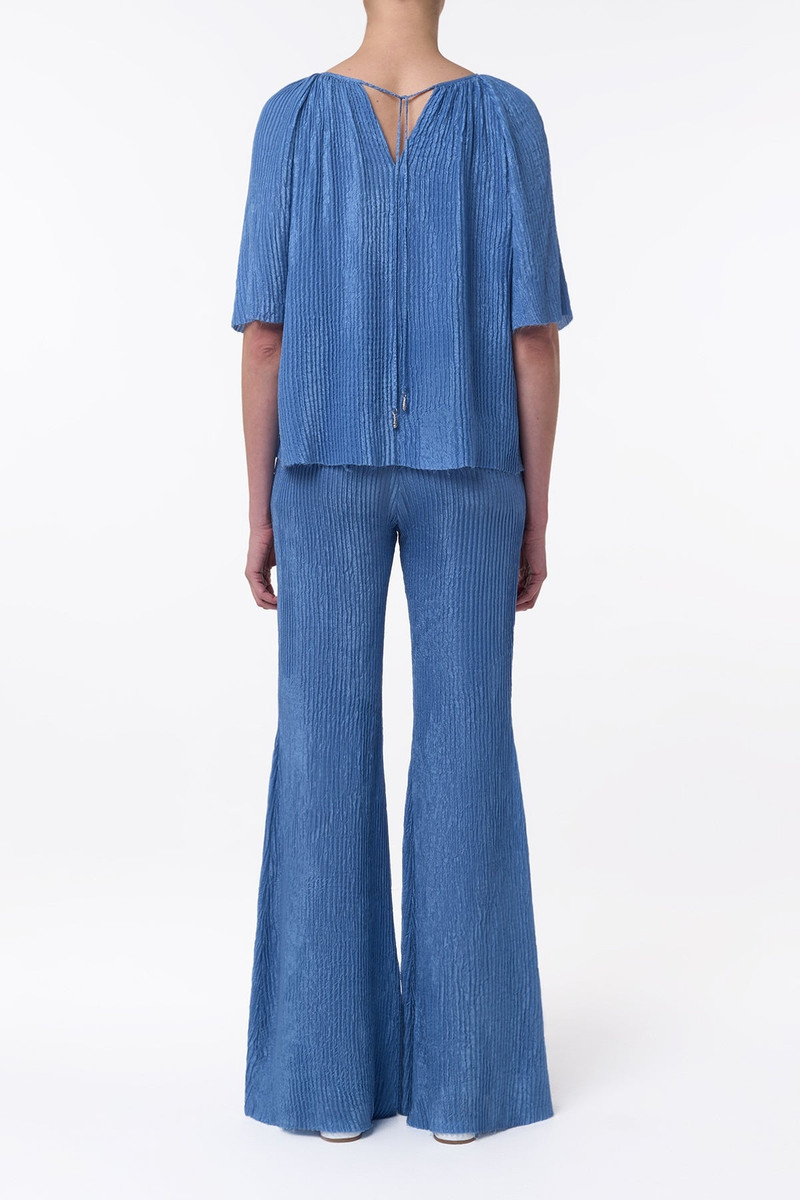 Claude Flare Pant in Sky Plisse Silk 4
