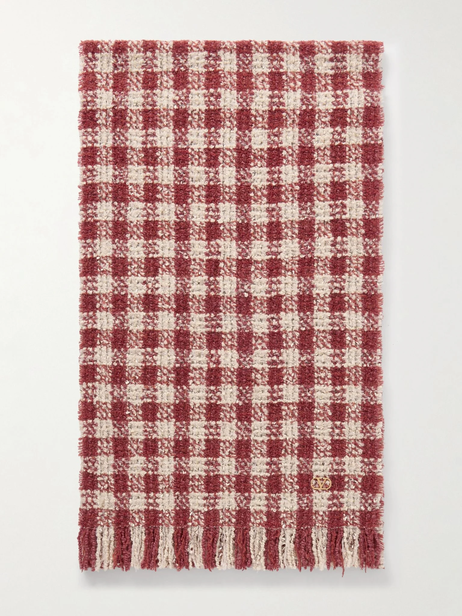 Fringed metallic cashmere-blend bouclé scarf Red - 1