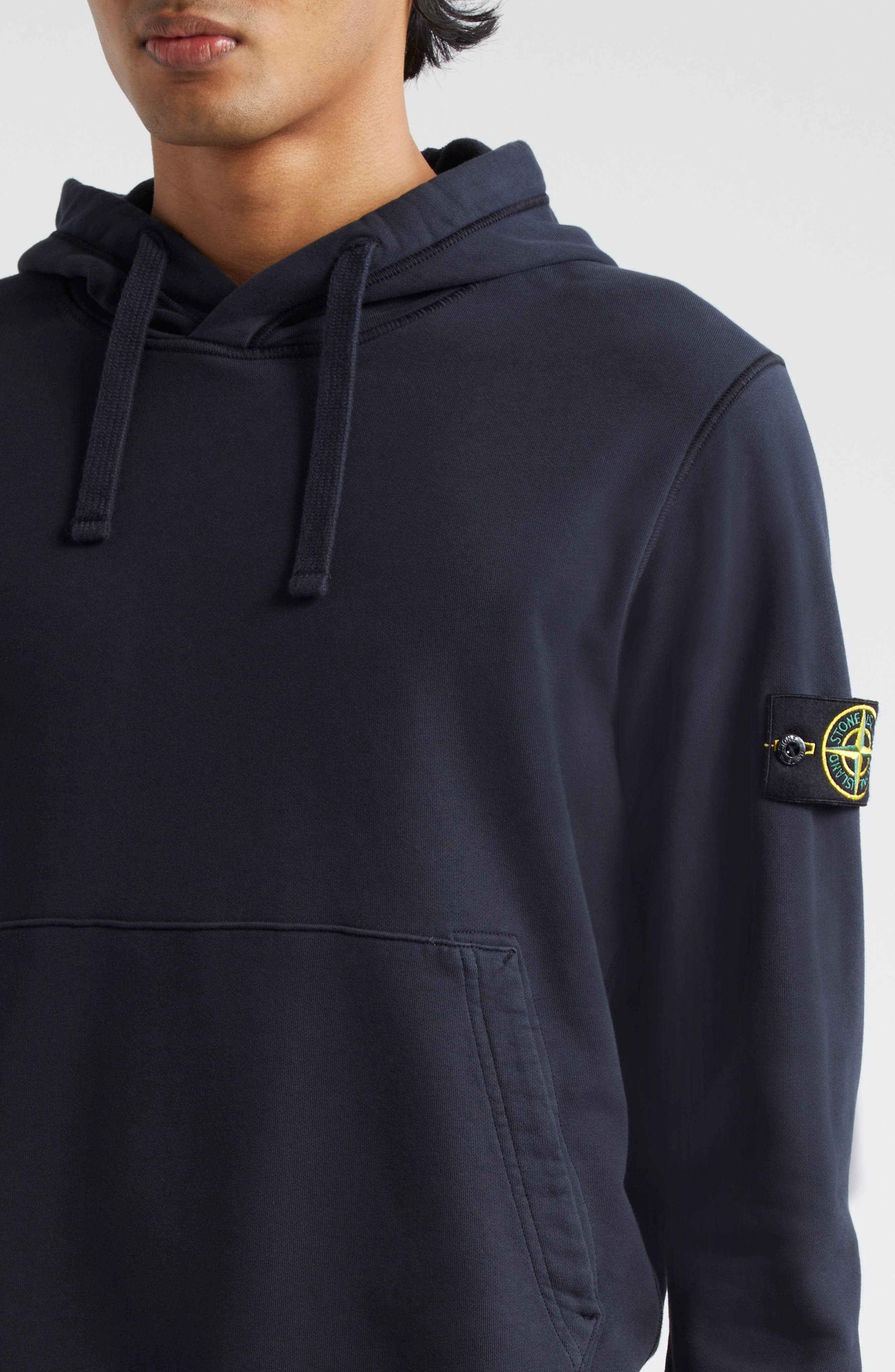Stone Island Logo Patch Cotton Hoodie in Navy Blue at Nordstrom - 4