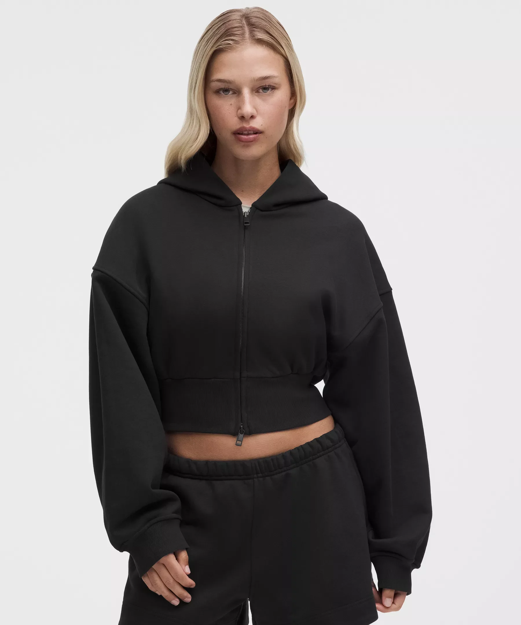 French Terry Cropped Full-Zip Hoodie - 1