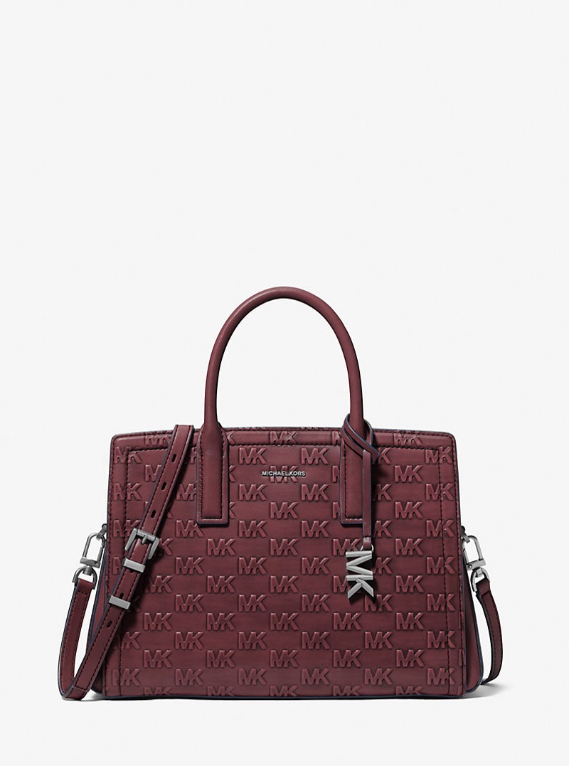 Laila Medium Logo Embossed Burnished Leather Satchel 1