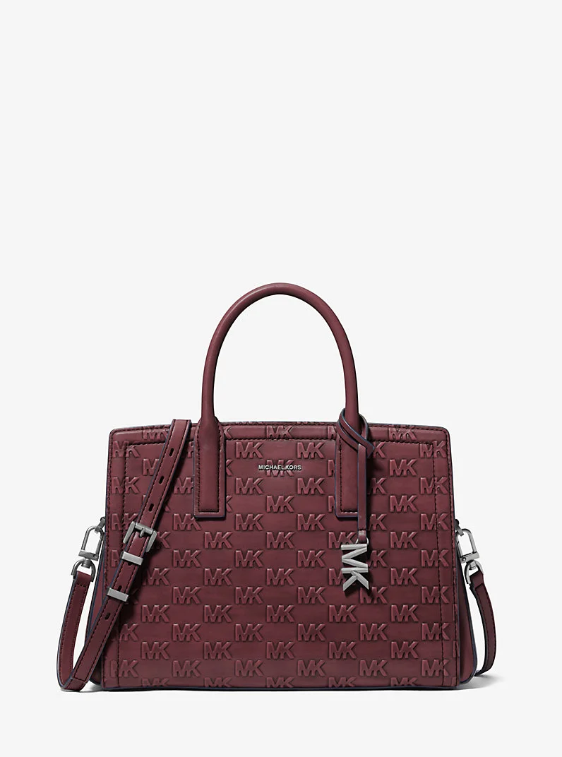 Laila Medium Logo Embossed Burnished Leather Satchel - 1