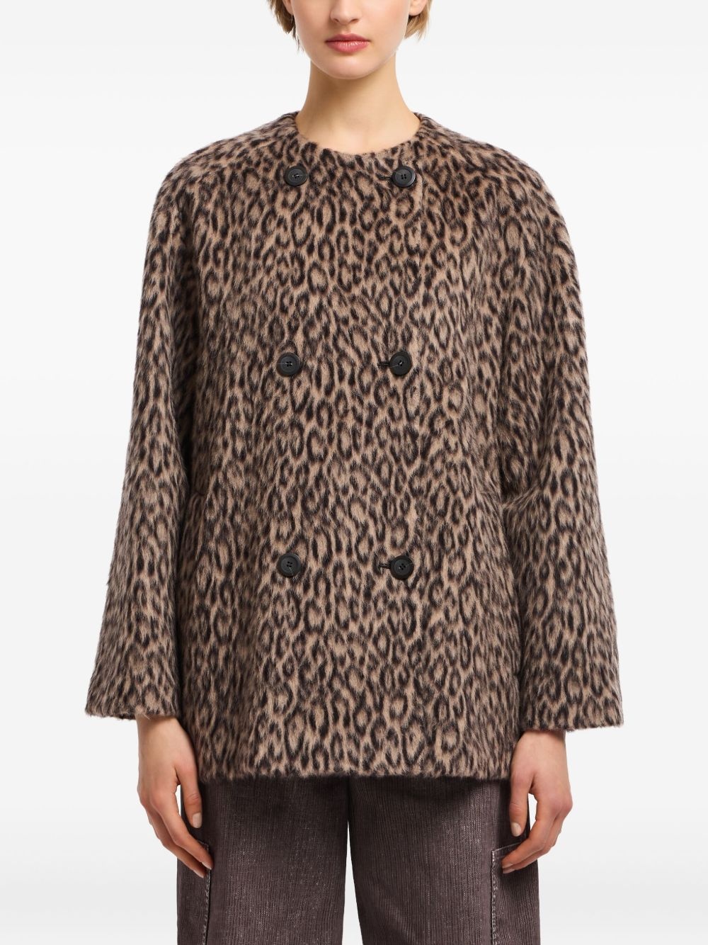 leopard print double-breasted coat - 3
