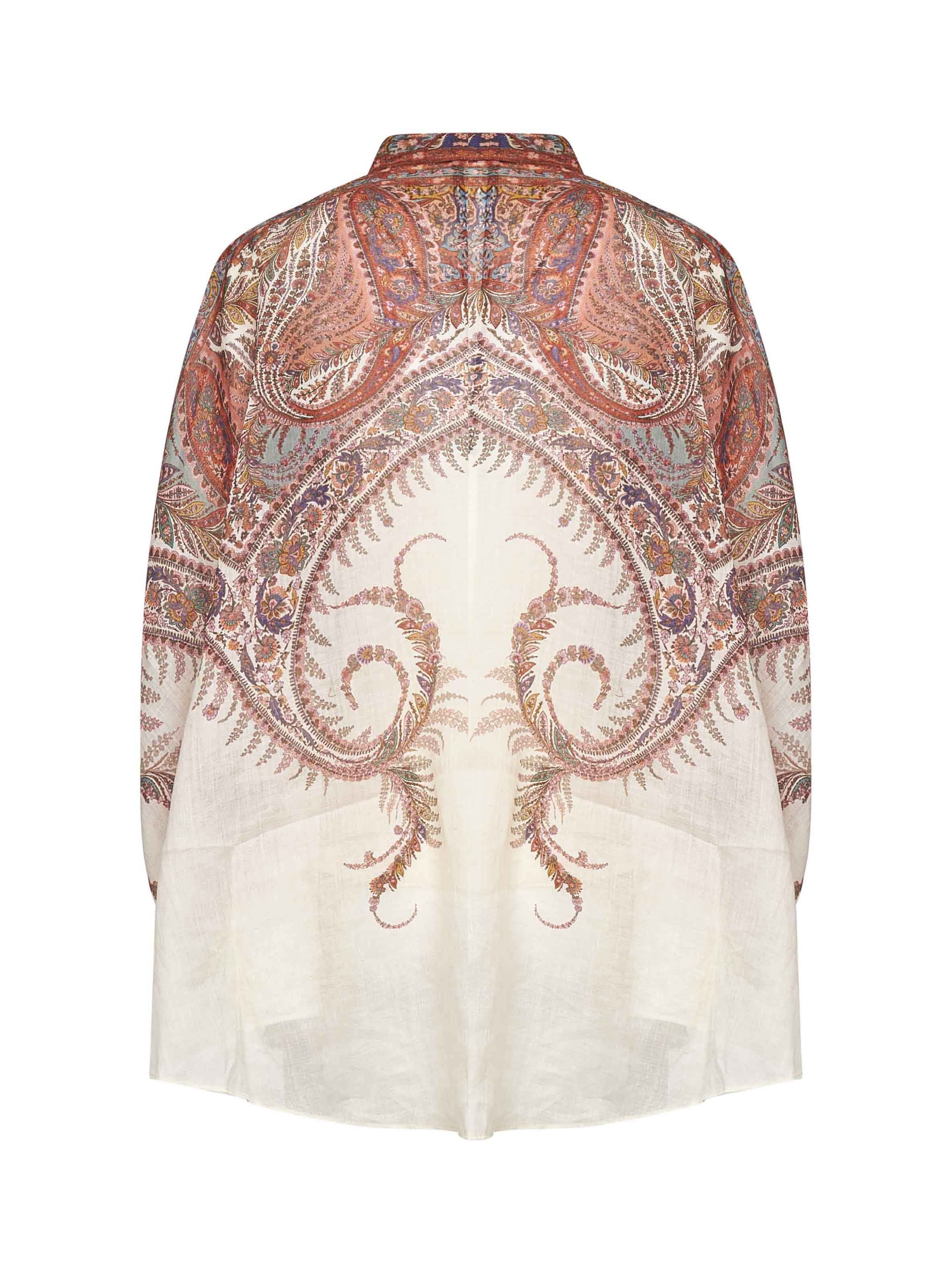 Cream Paisley ramie Rhiannon tie neck blouse - 2