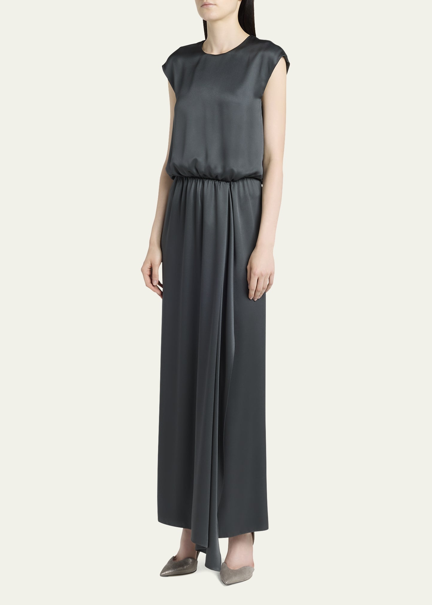 Long Double Silk Satin Gown - 4