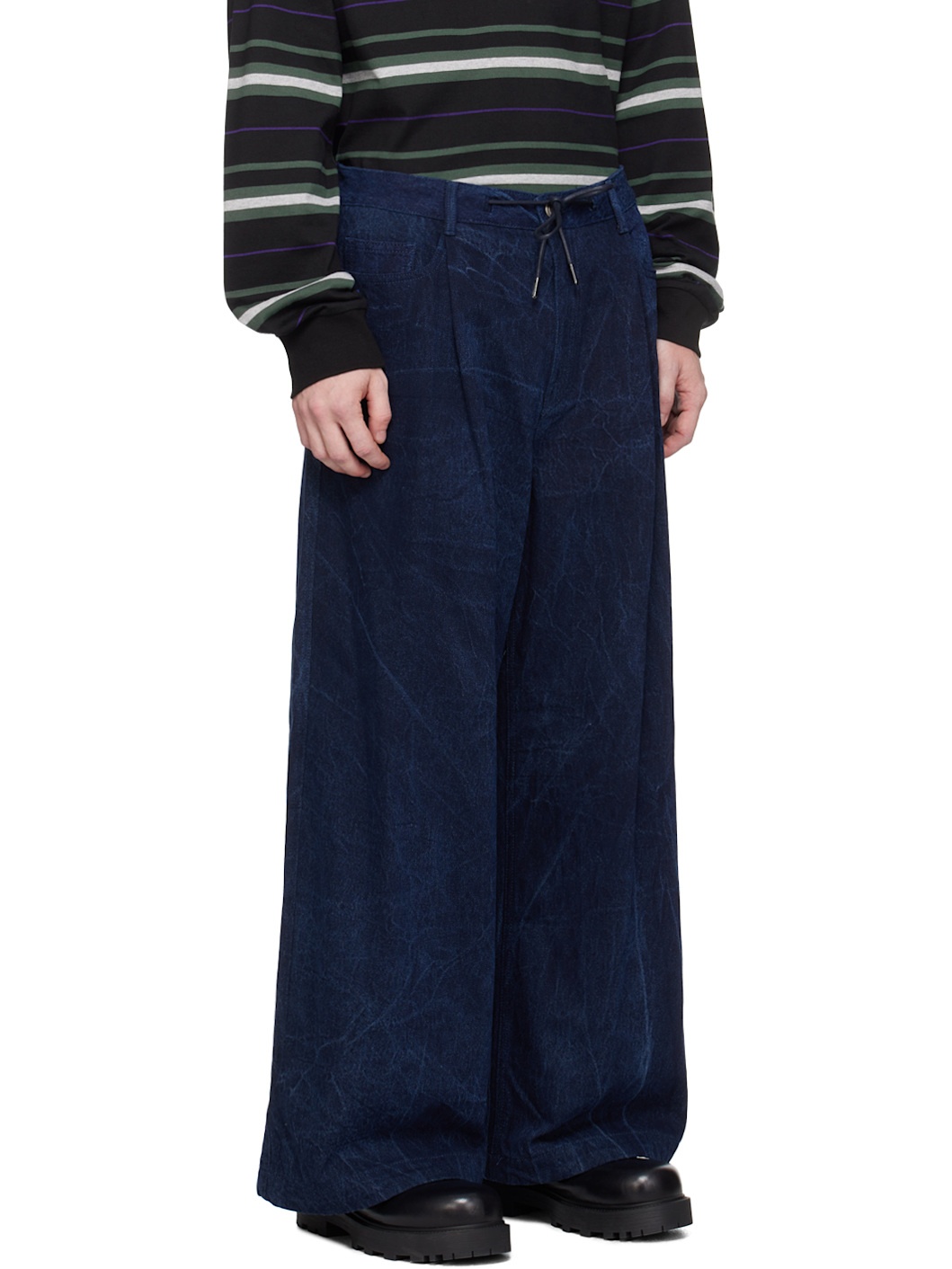Indigo Oil-Washed Wide Jeans - 2