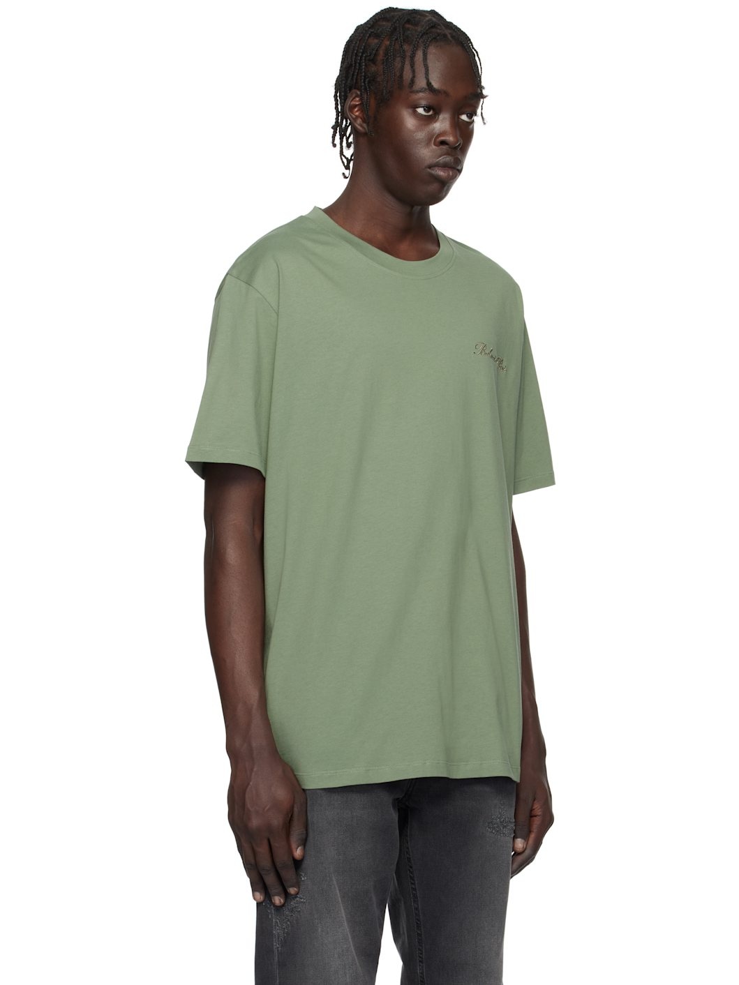 Green Loose 'Balmain' Signature Embroidery T-shirt - 2