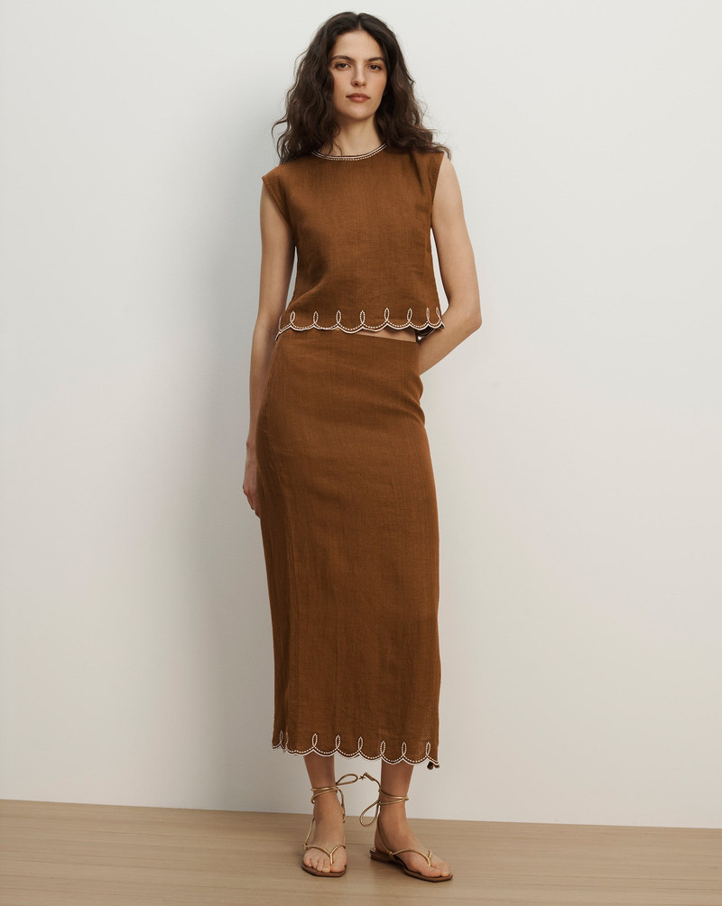 VERONICA BEARD MALOU LINEN MIDI SKIRT outlook