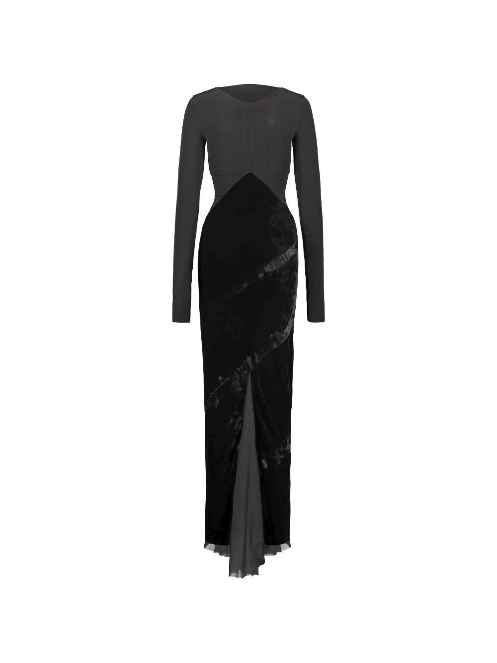 velvet-panelled long-sleeve maxi dress - 1