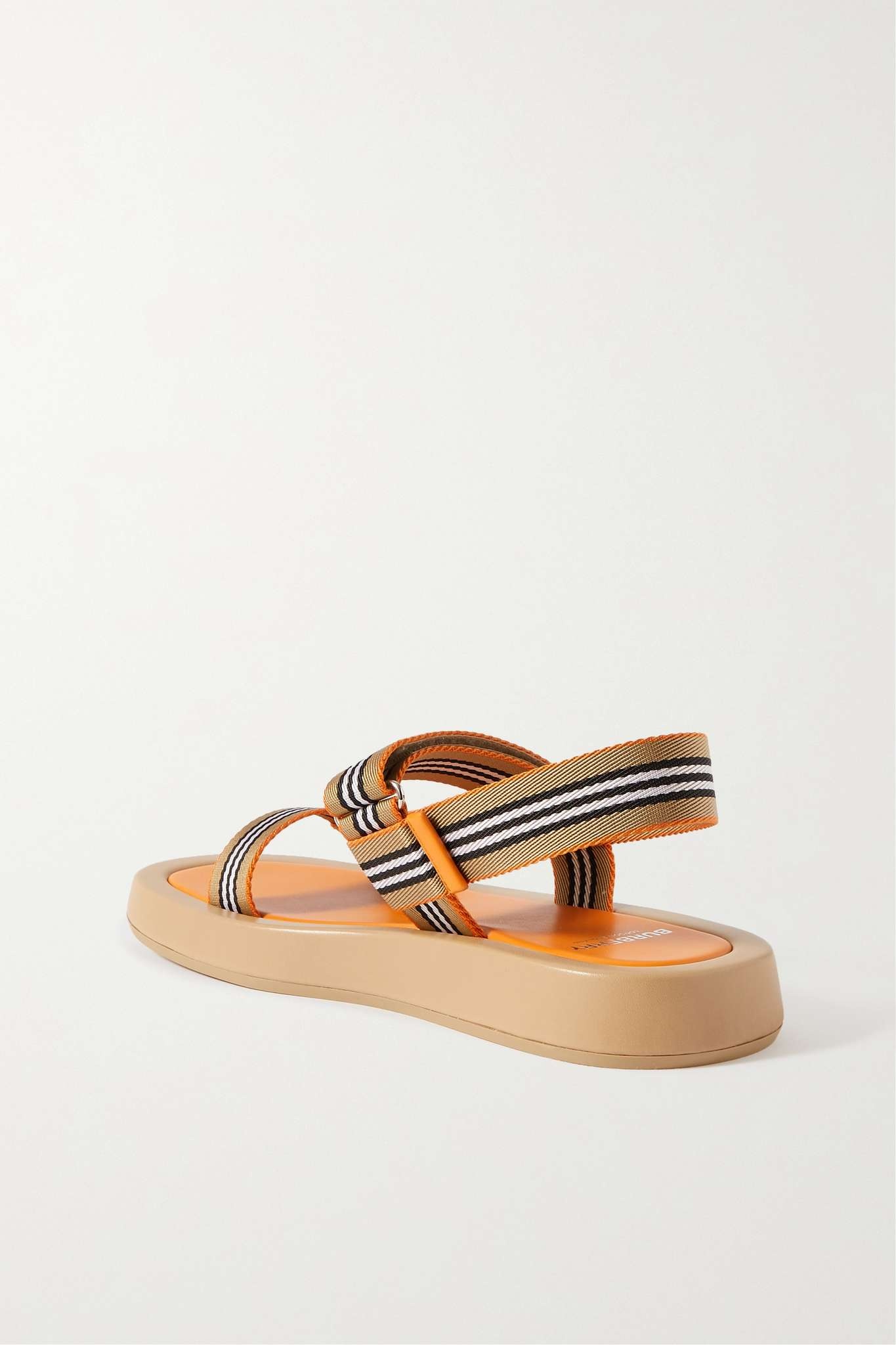 Leather-trimmed striped canvas slingback sandals - 3