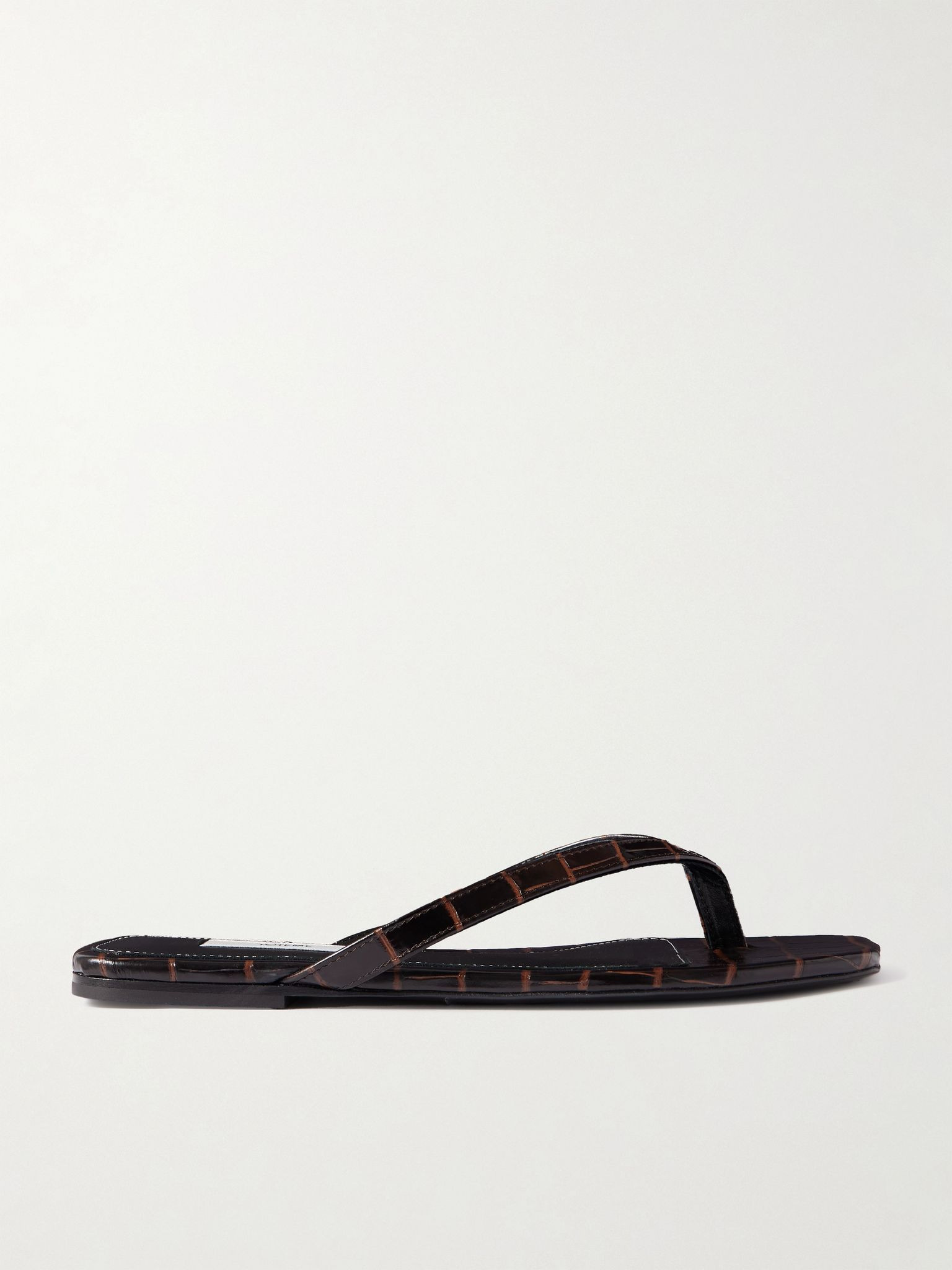Croc-effect leather flip flops Dark brown - 1