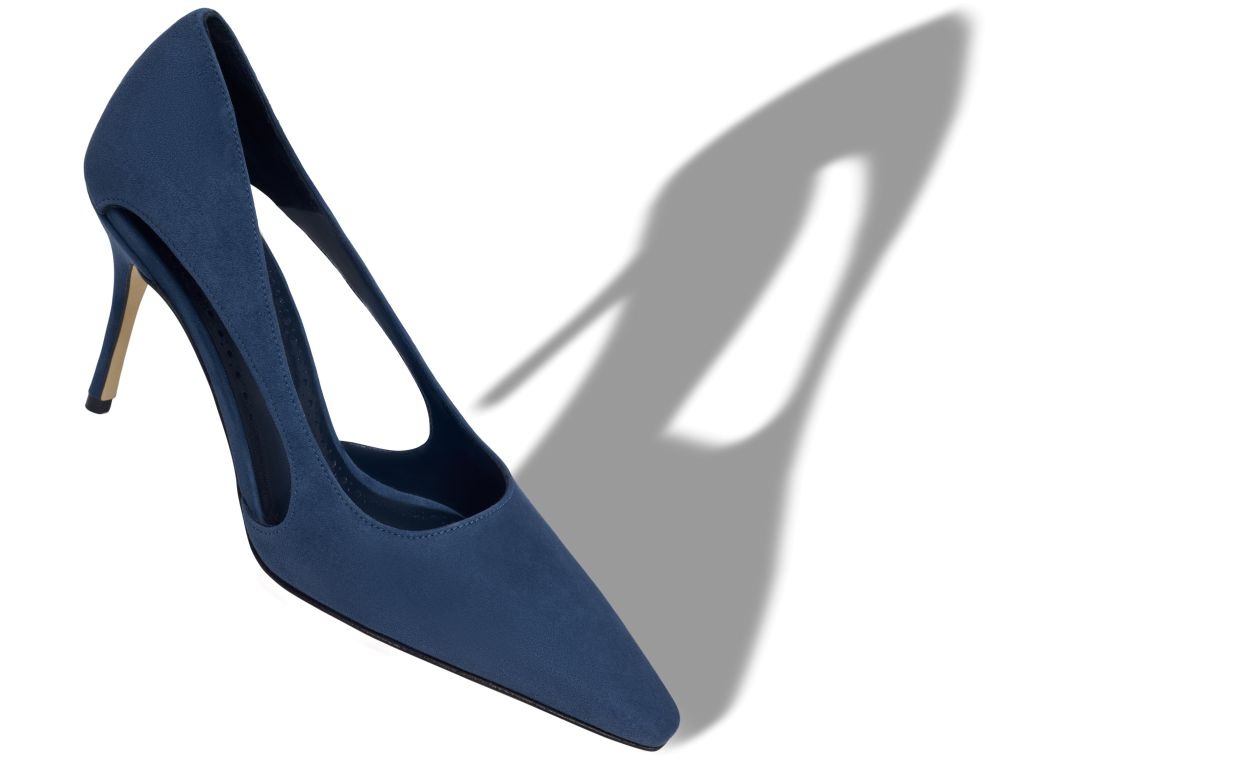 Navy Blue Suede Cut Out Detail Pumps - 2