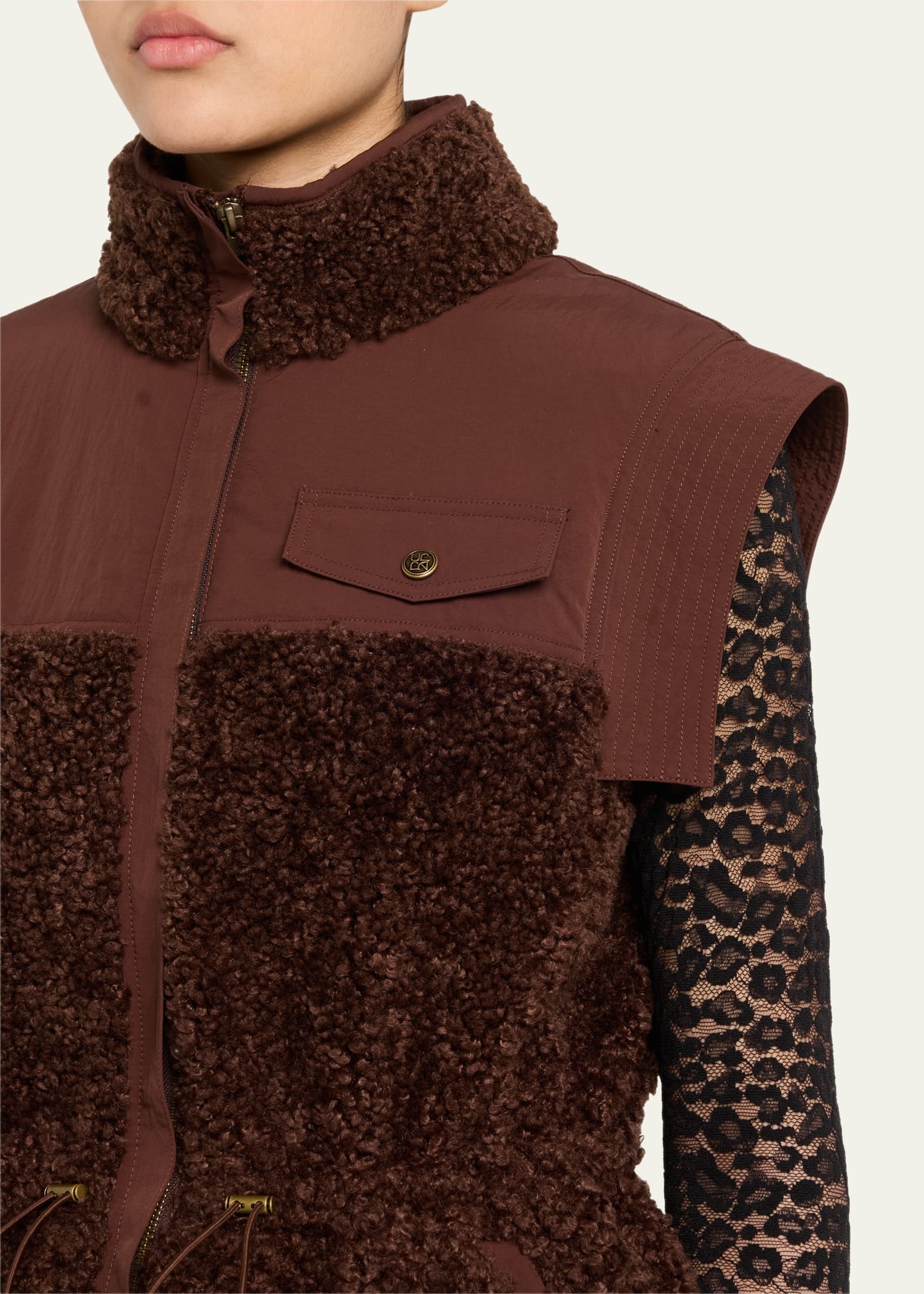 Tariet Drawstring Teddy Fleece Vest - 5