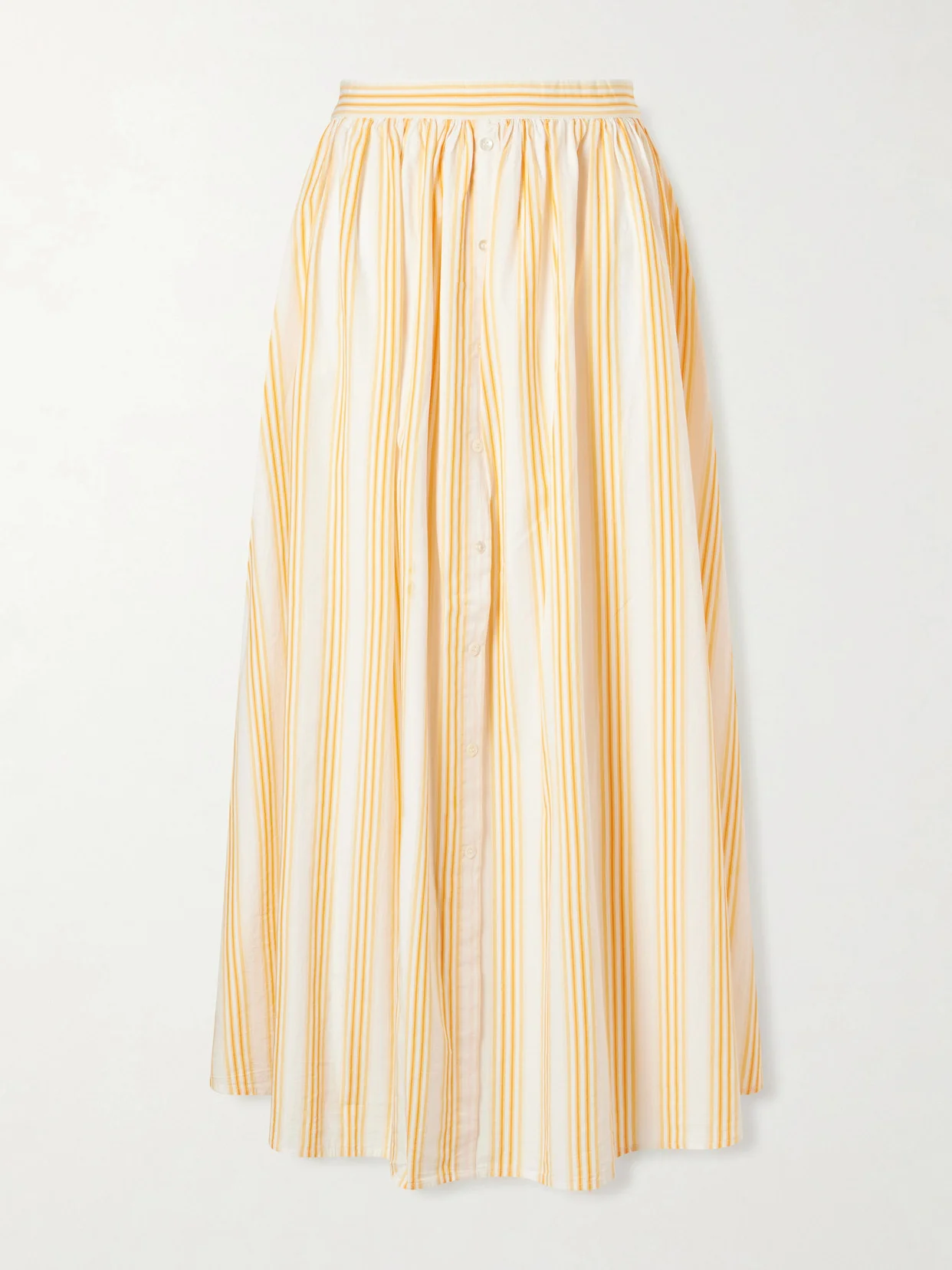 Easy Does It Pleated Striped Cotton-poplin Midi Skirt - 1