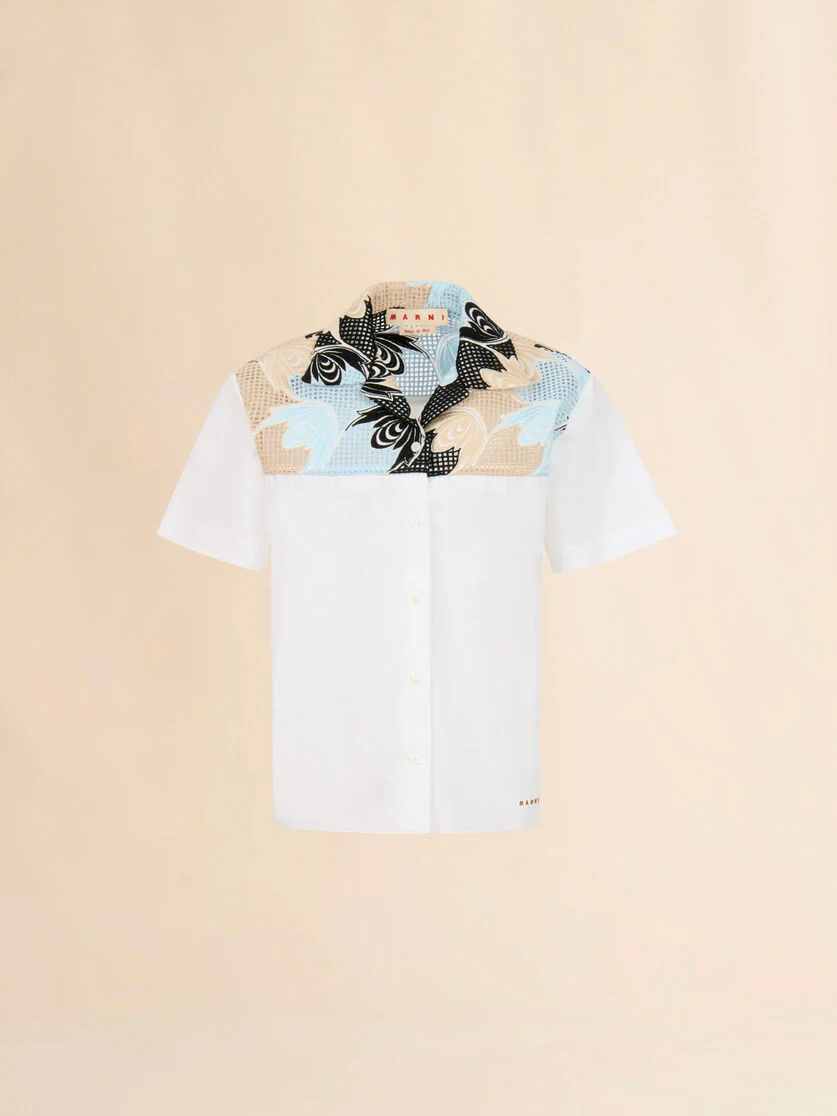 WHITE POPLIN SHIRT WITH BRODERIE ANGLAISE YOKE - 1