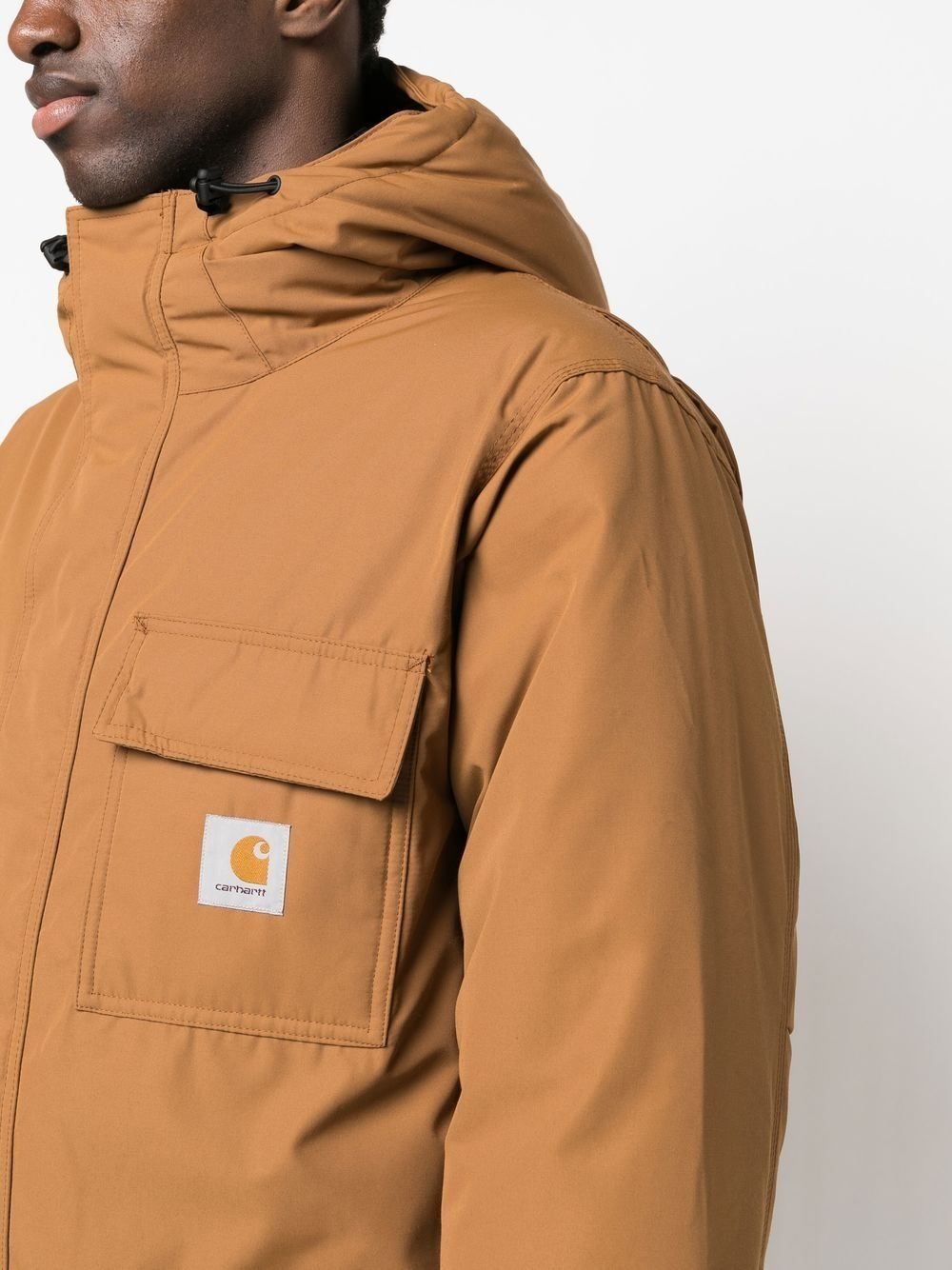 logo-patch detail hooded coat - 5