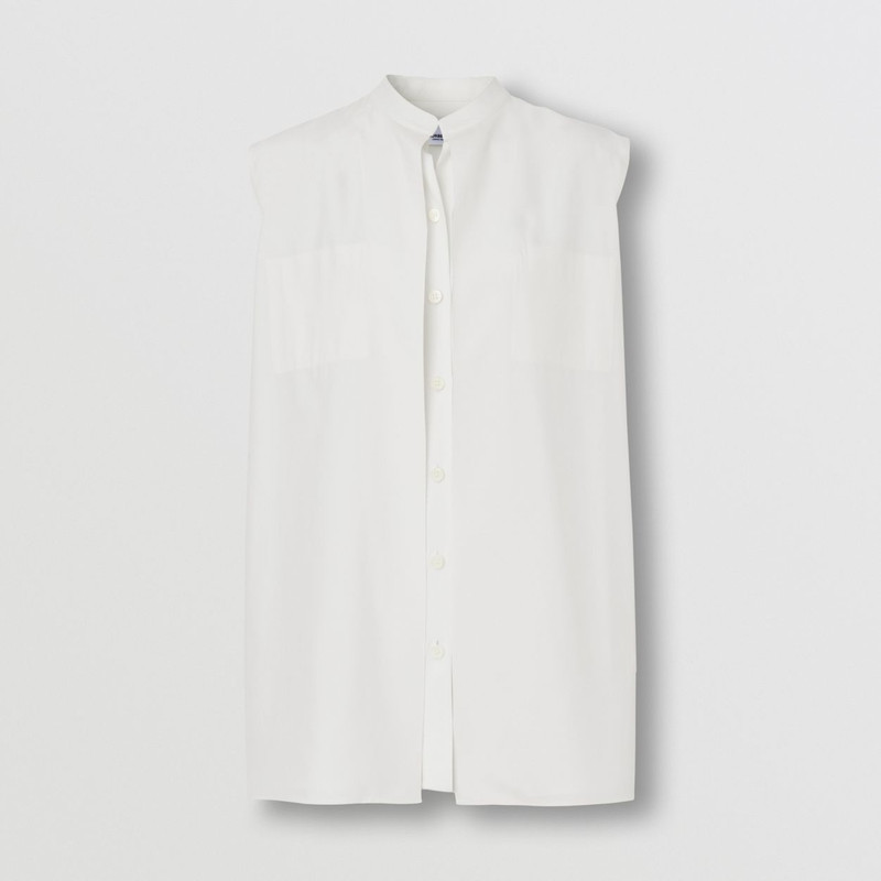 로고 세부사항 sleeveless 실크 Crepe de Chine 셔츠 1