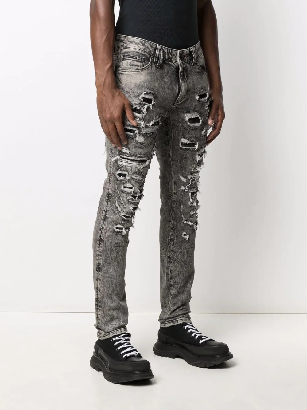 distressed slim-cut jeans - 3