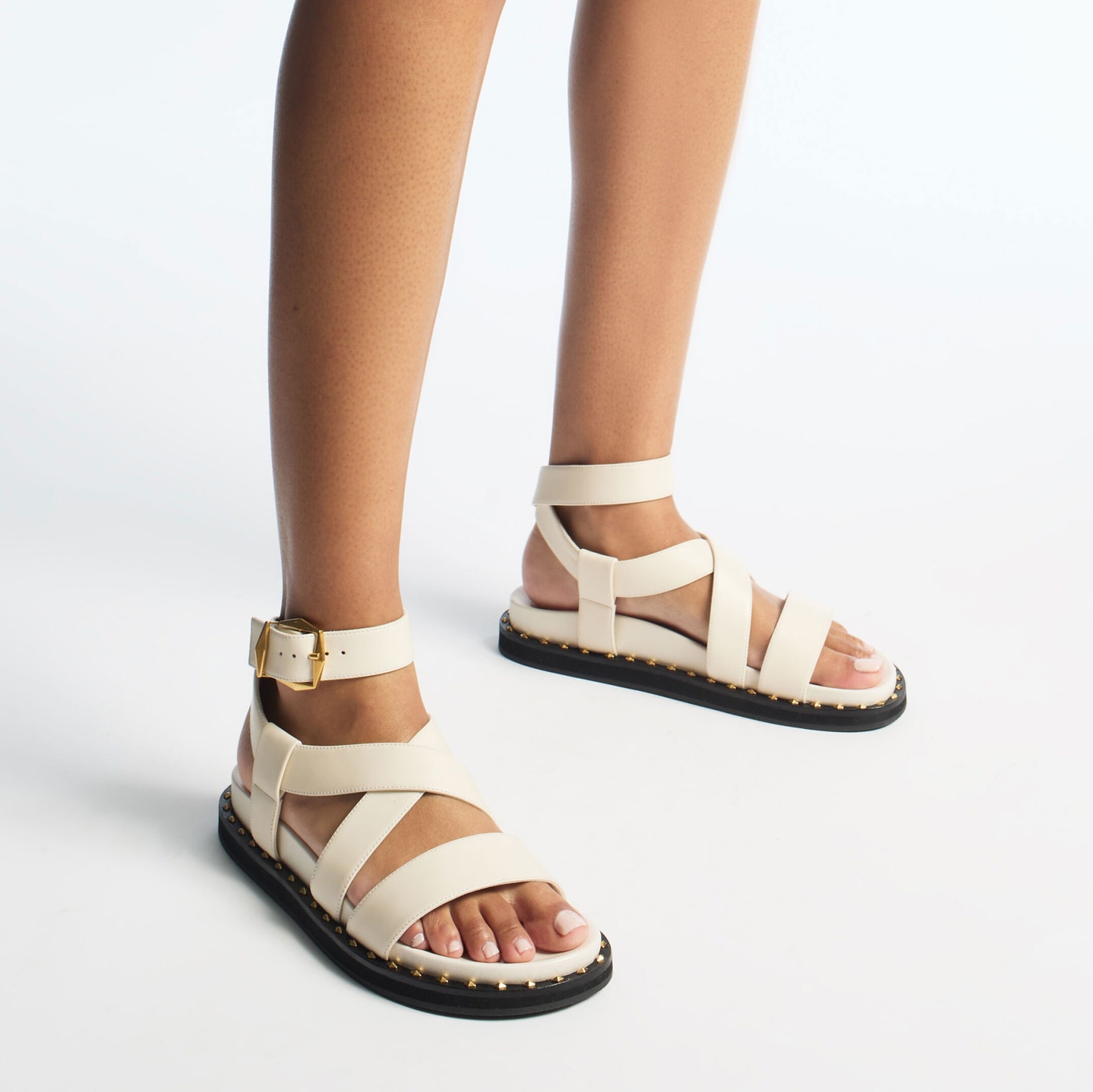 JIMMY CHOO Blaise Flat Latte Leather Sandals | REVERSIBLE