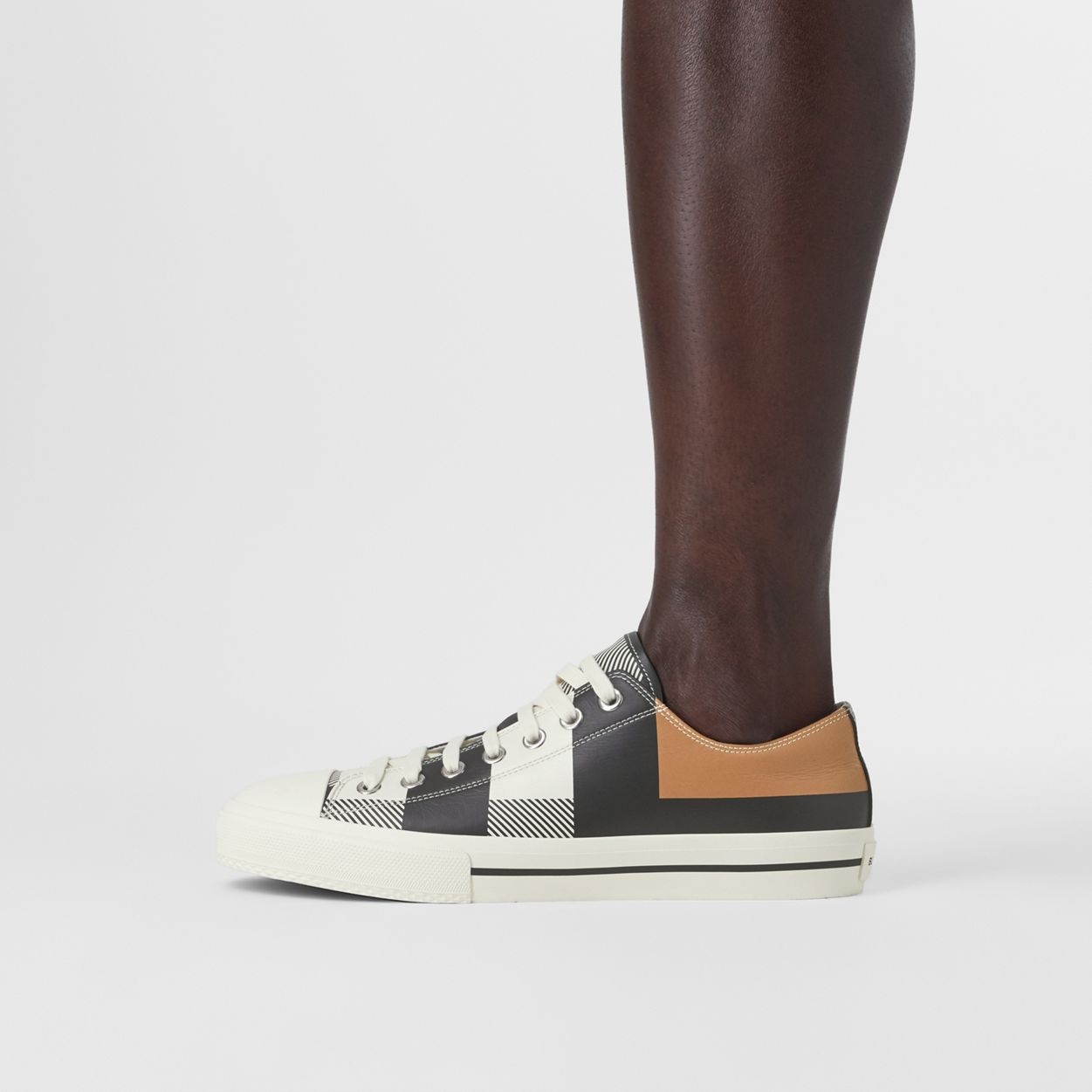 Check Print Leather Sneakers - 3