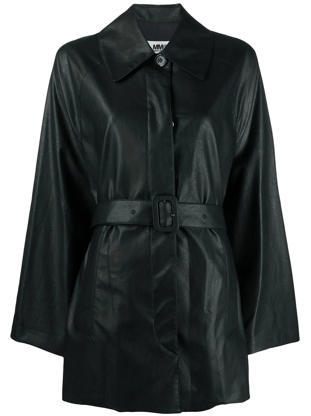 belted faux leather coat - 1