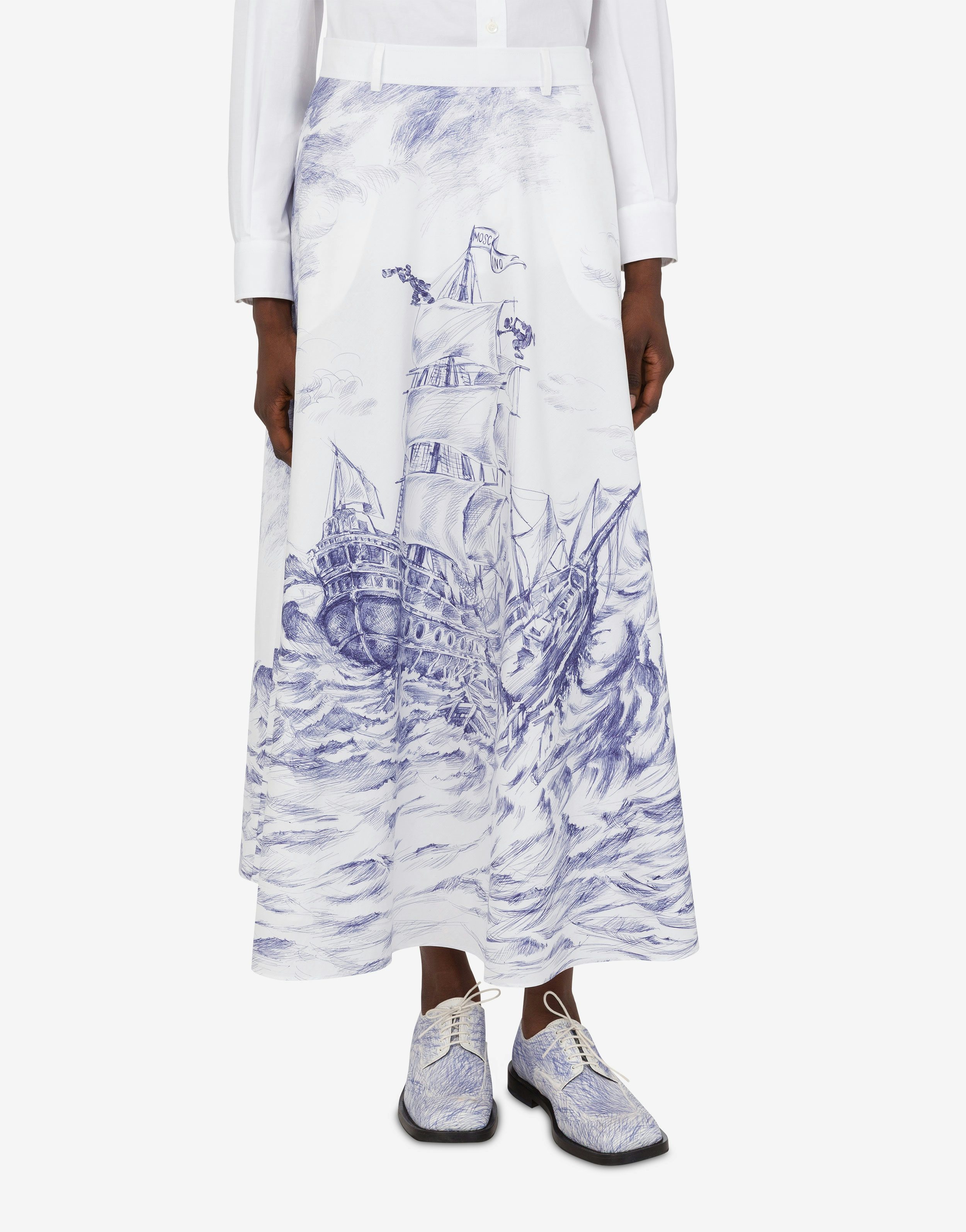 【関税＆送料込み】Moschino Long Design Skirt Moschino LONG POPLIN SKIRT OLIVIA | REVERSIBLE