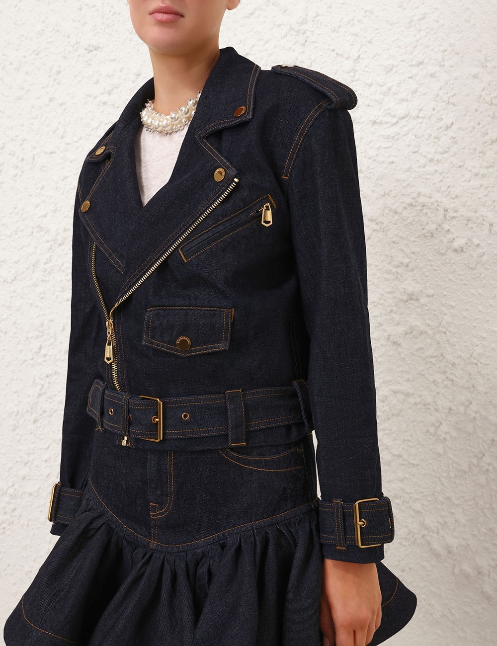 CRUSH DENIM BIKER JACKET - 5