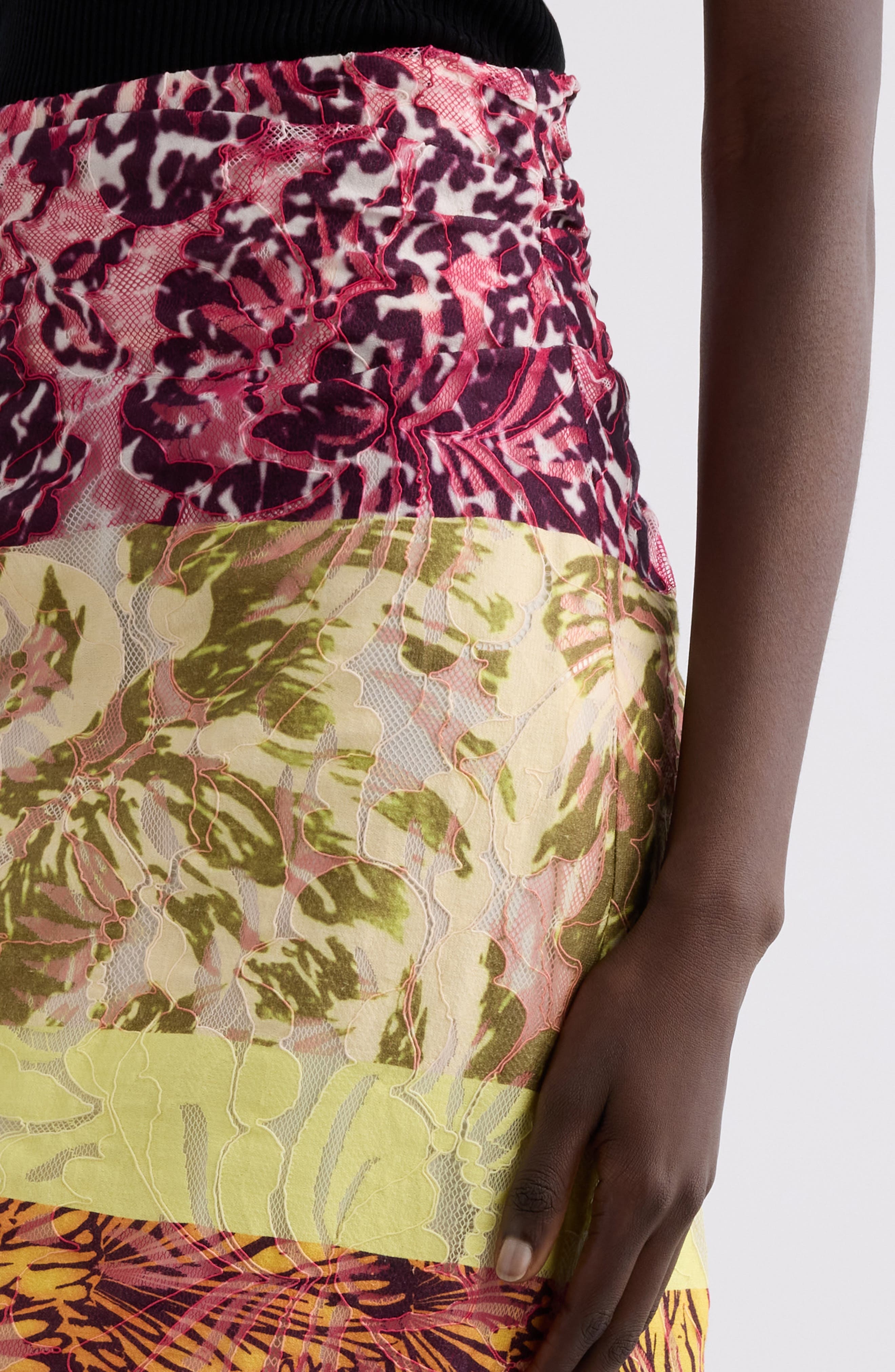 Dries Van Noten Stan Mixed Print Midi Skirt in Burgundy at Nordstrom - 5