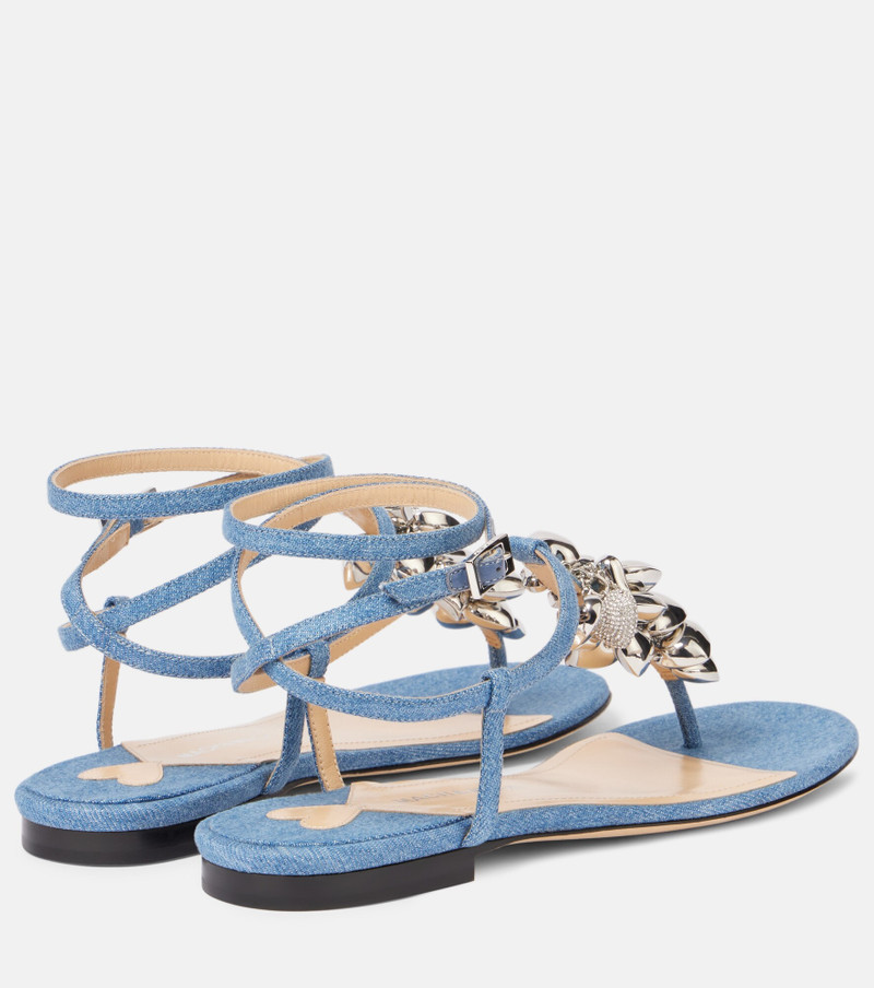 MACH & MACH Puffy Heart embellished denim thong sandals outlook