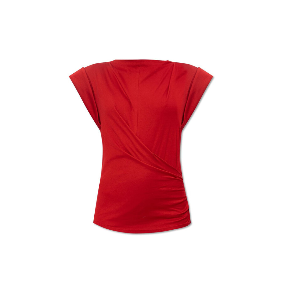 Isabel Marant Ladies Red Maisan Draped Cotton T-Shirt - 5