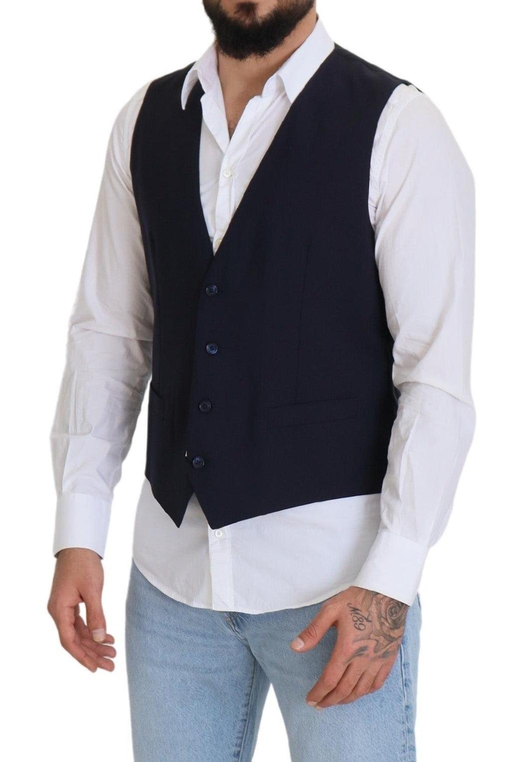 Dolce & Gabbana Dark Blue Wool Stretch Waistcoat Formal Vest - 5