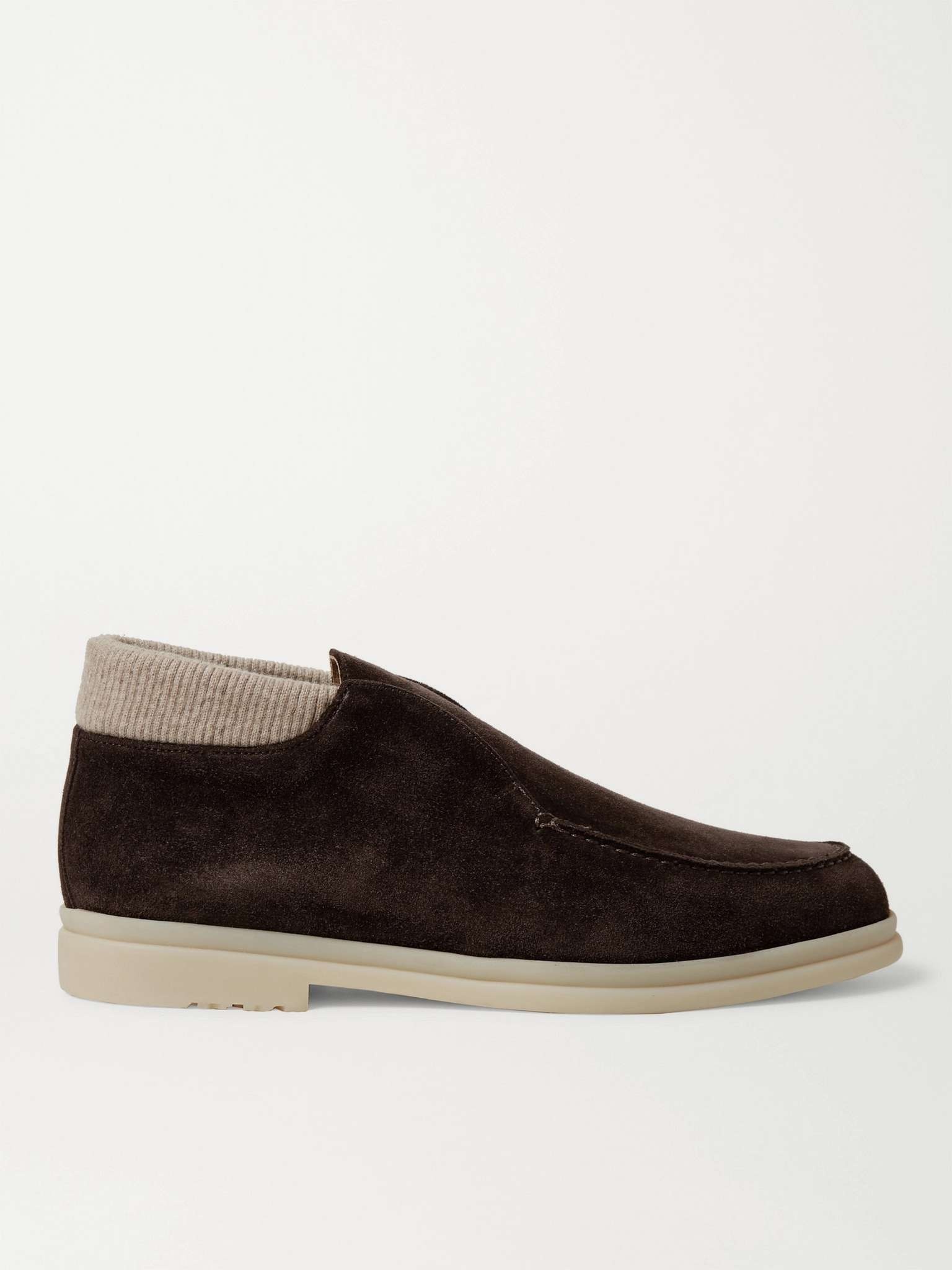 Open Wintery Walk Cashmere-Trimmed Suede Boots - 1