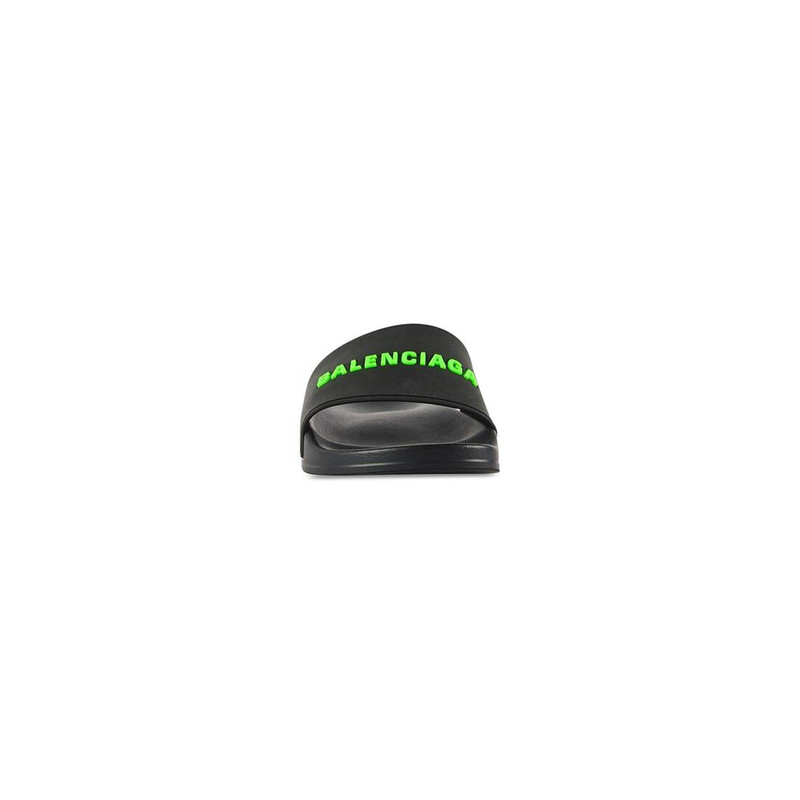 BALENCIAGA Men's Pool Slide Sandal in Black/fluo Green outlook