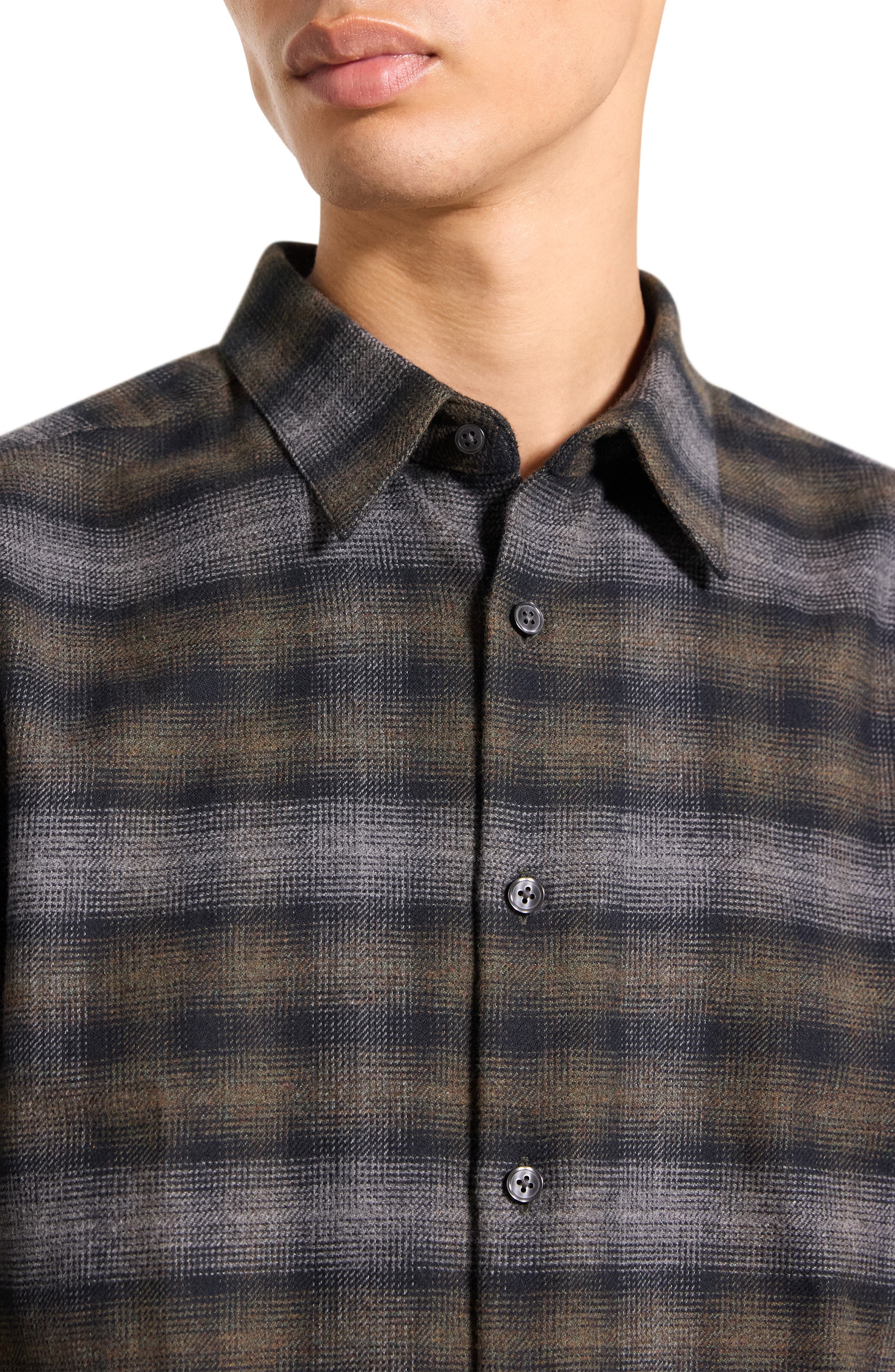 Theory Irving Plaid Cotton Flannel Button-Up Shirt in Duffle Melange-Qi9 at Nordstrom - 2