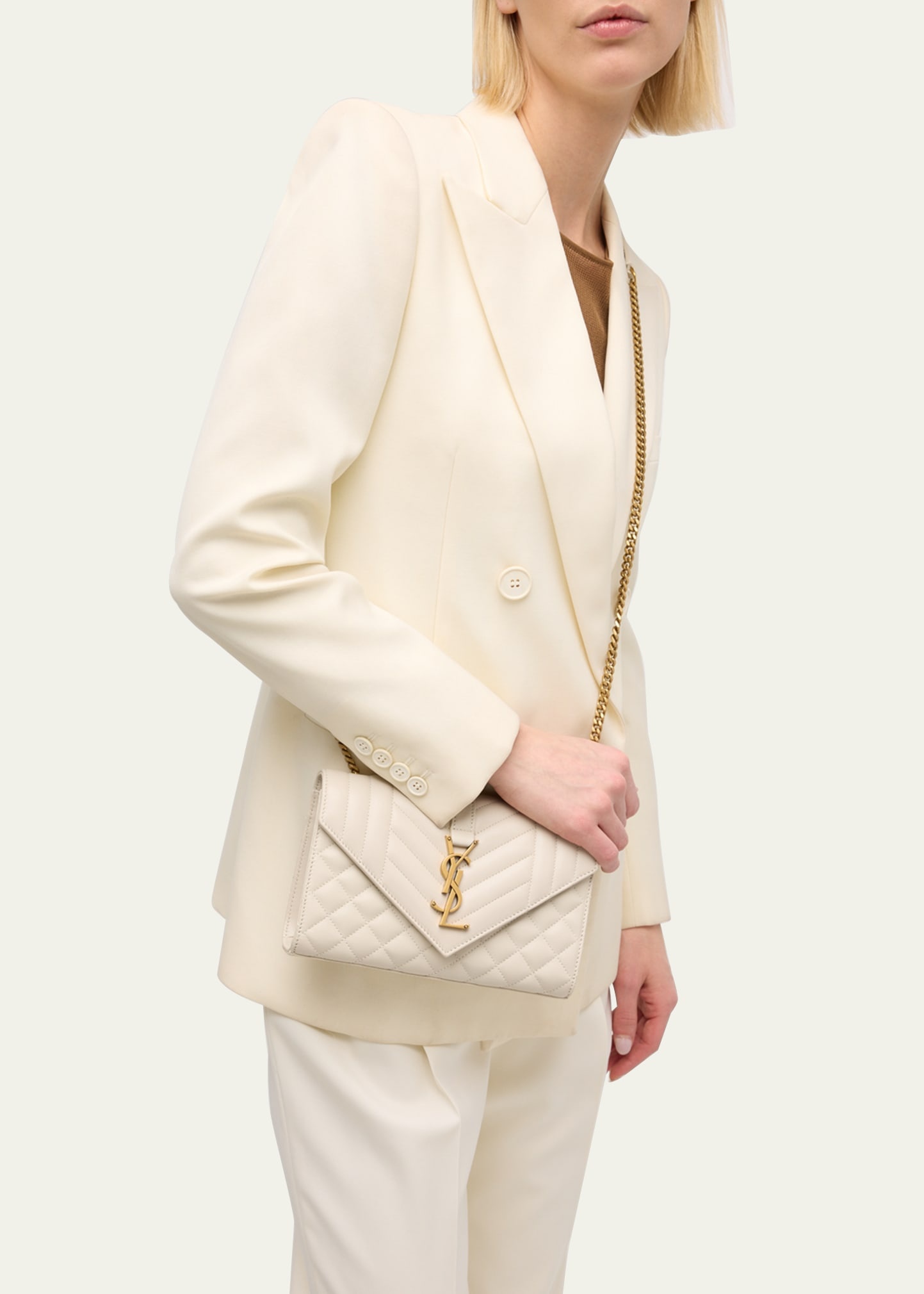 Envelope Triquilt Small YSL Shoulder Bag in Smooth Leather - 2