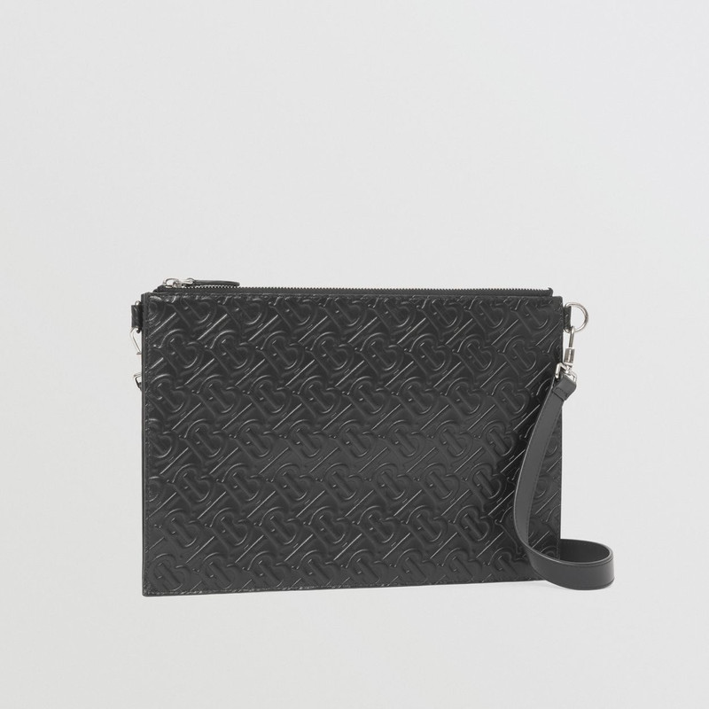 Embossed Monogram Leather Zip Pouch 9