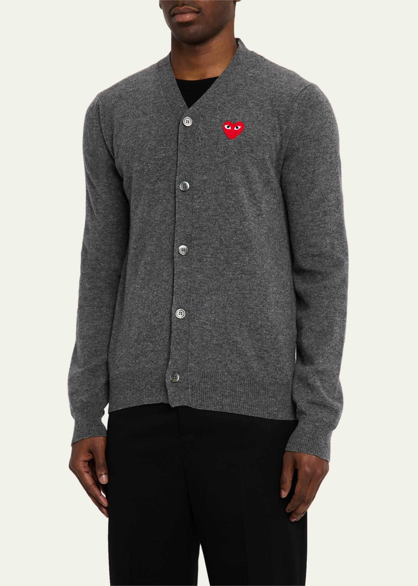 Men's Small Heart Wool Cardigan Sweater - 4